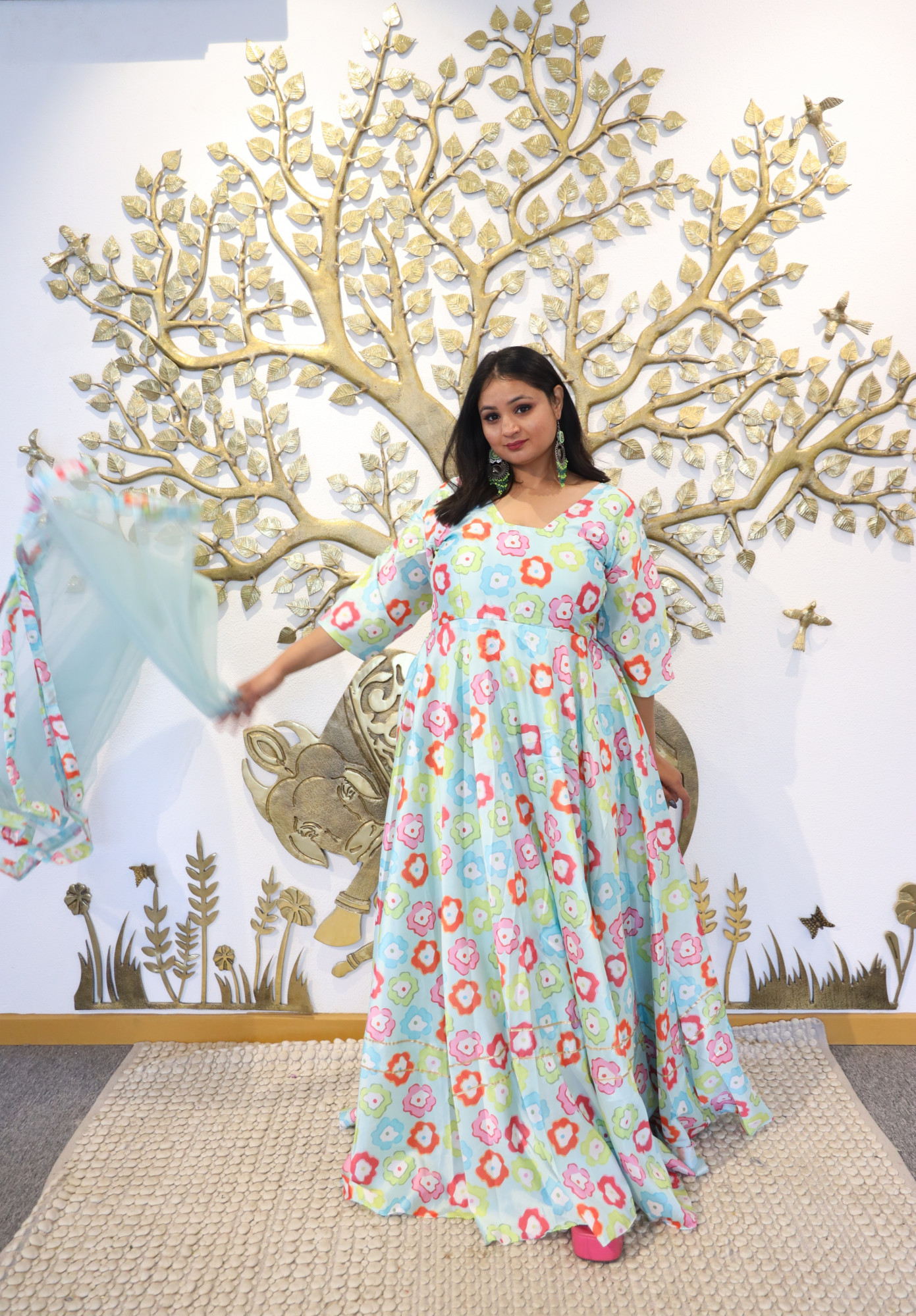 Morning Mist Silk Anarkali Set