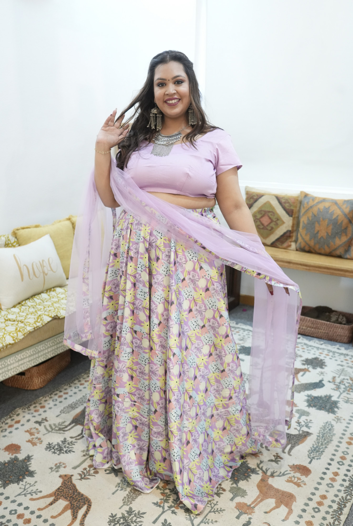 Dusky Floral Printed Silk Lehenga Set