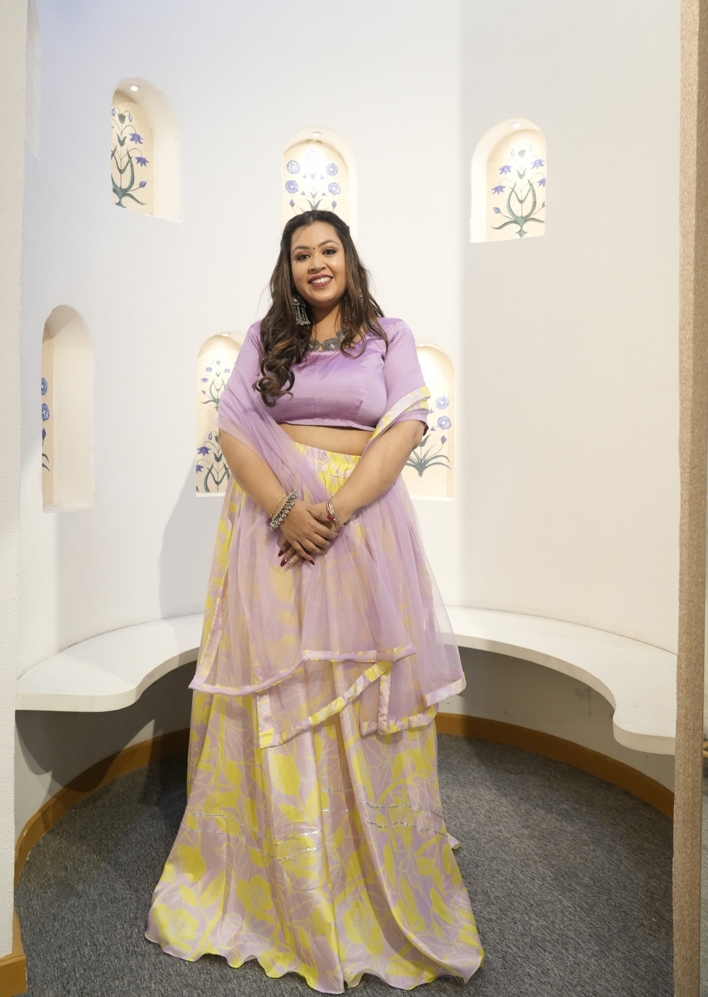 Dusk and Neon Abstract Printed Silk Lehenga Set