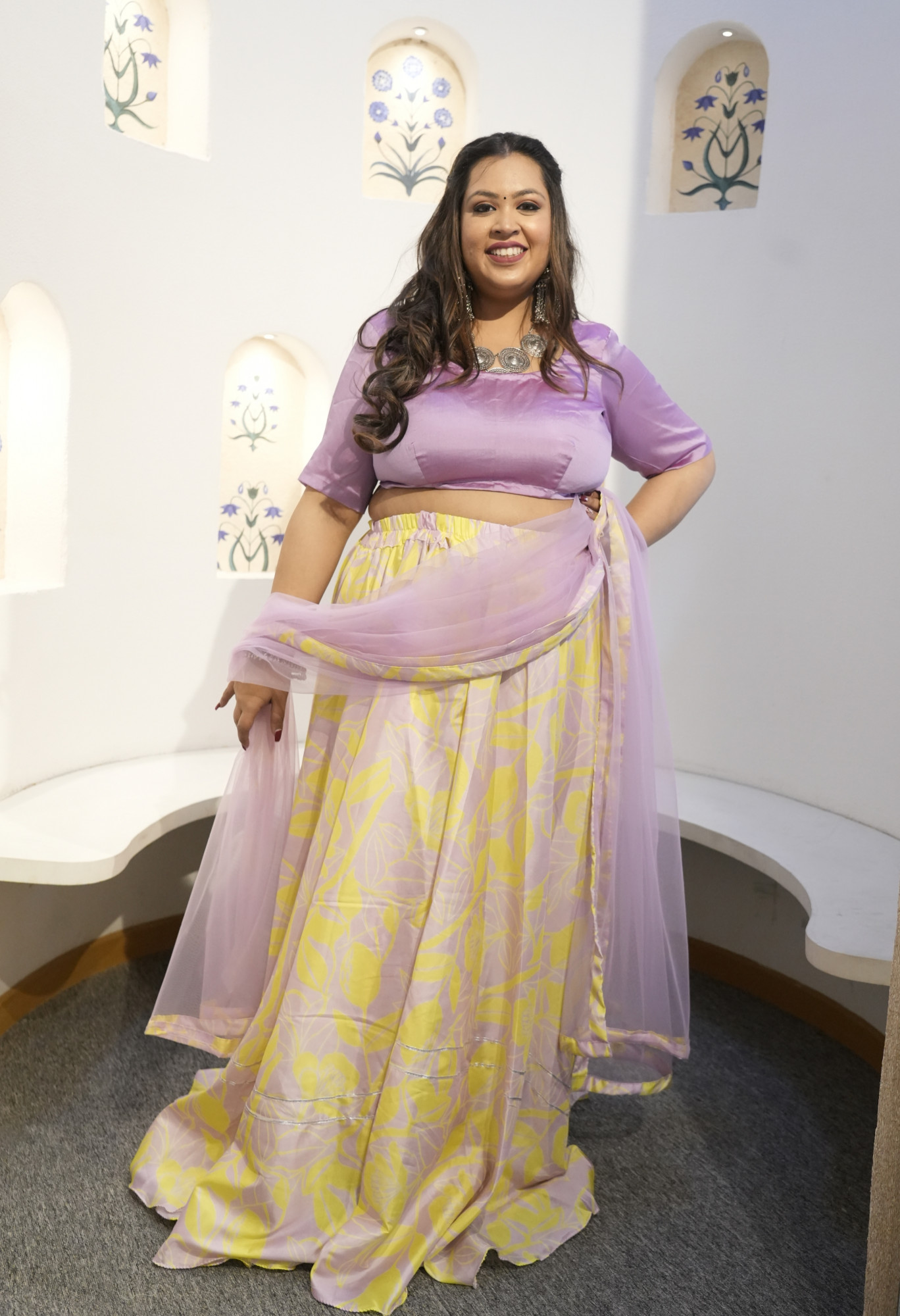 Dusk and Neon Abstract Printed Silk Lehenga Set