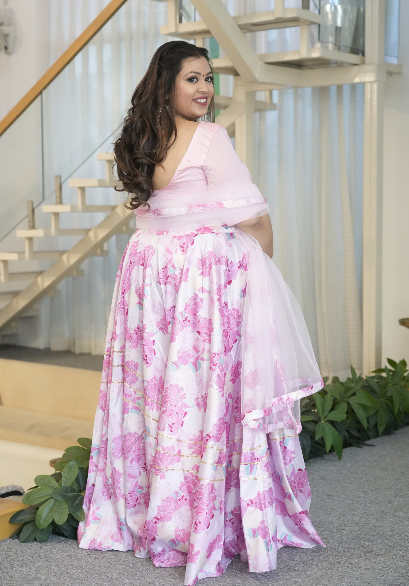 Shades Of Pink Rose Printed Silk Lehenga Set