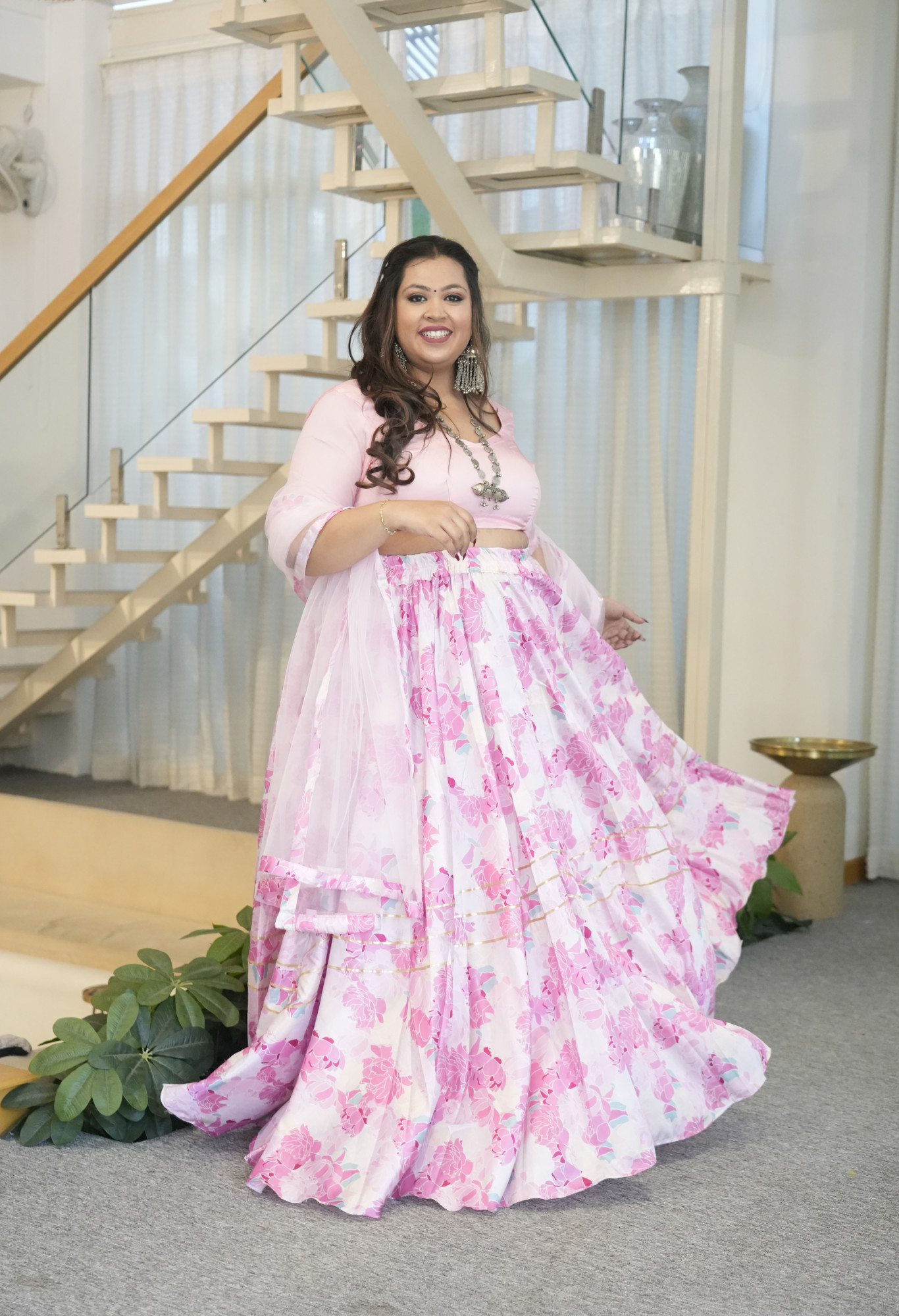 Shades Of Pink Rose Printed Silk Lehenga Set