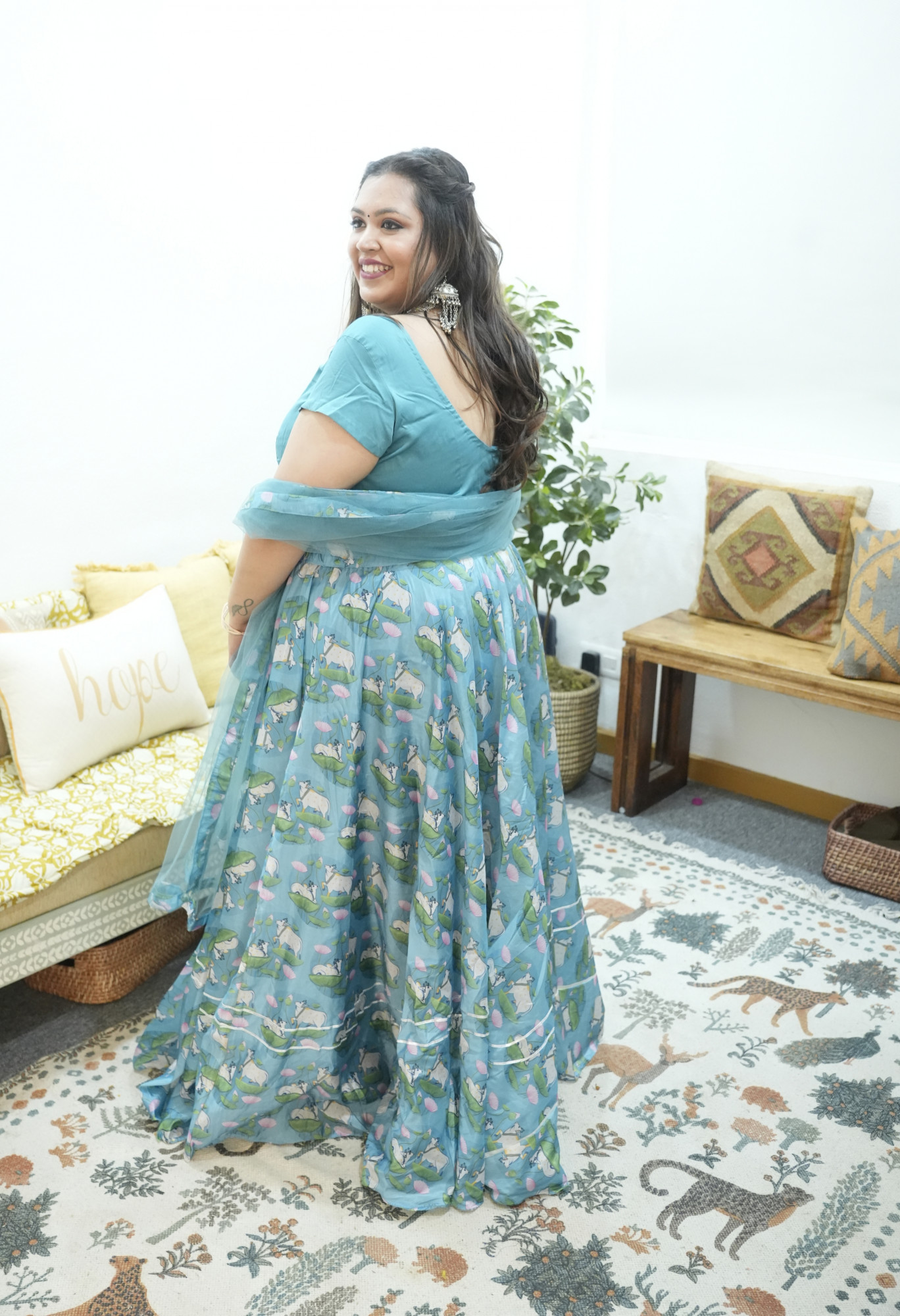 Rama Cow Printed Silk Lehenga Set