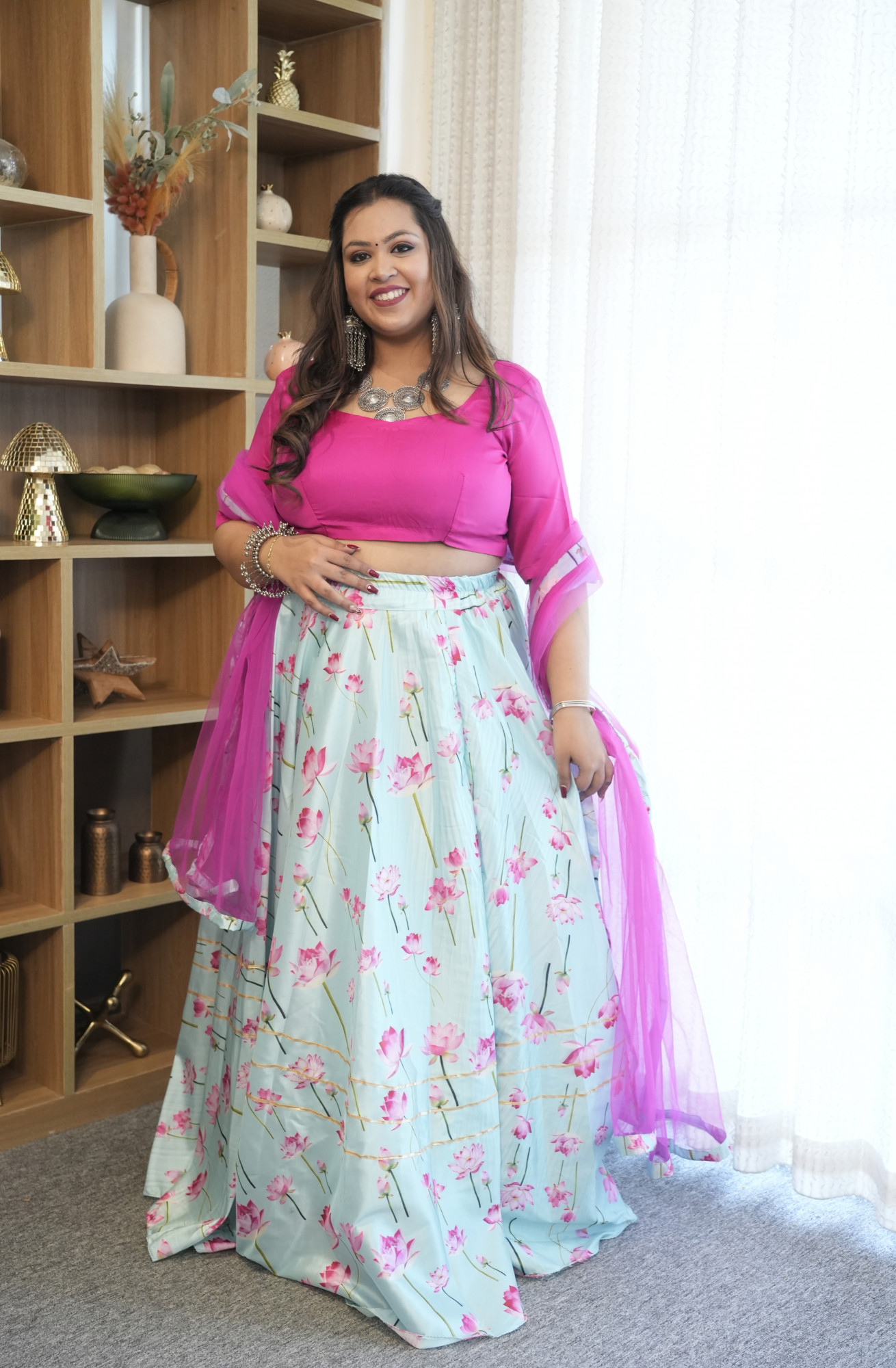 Sky and Pink Lotus Silk Lehenga Set