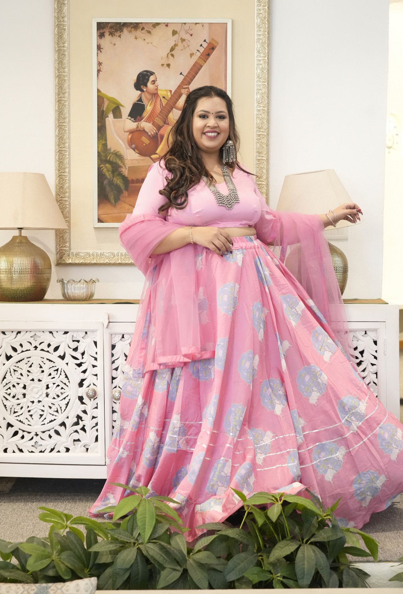Pink Cow Silk Lehenga Set