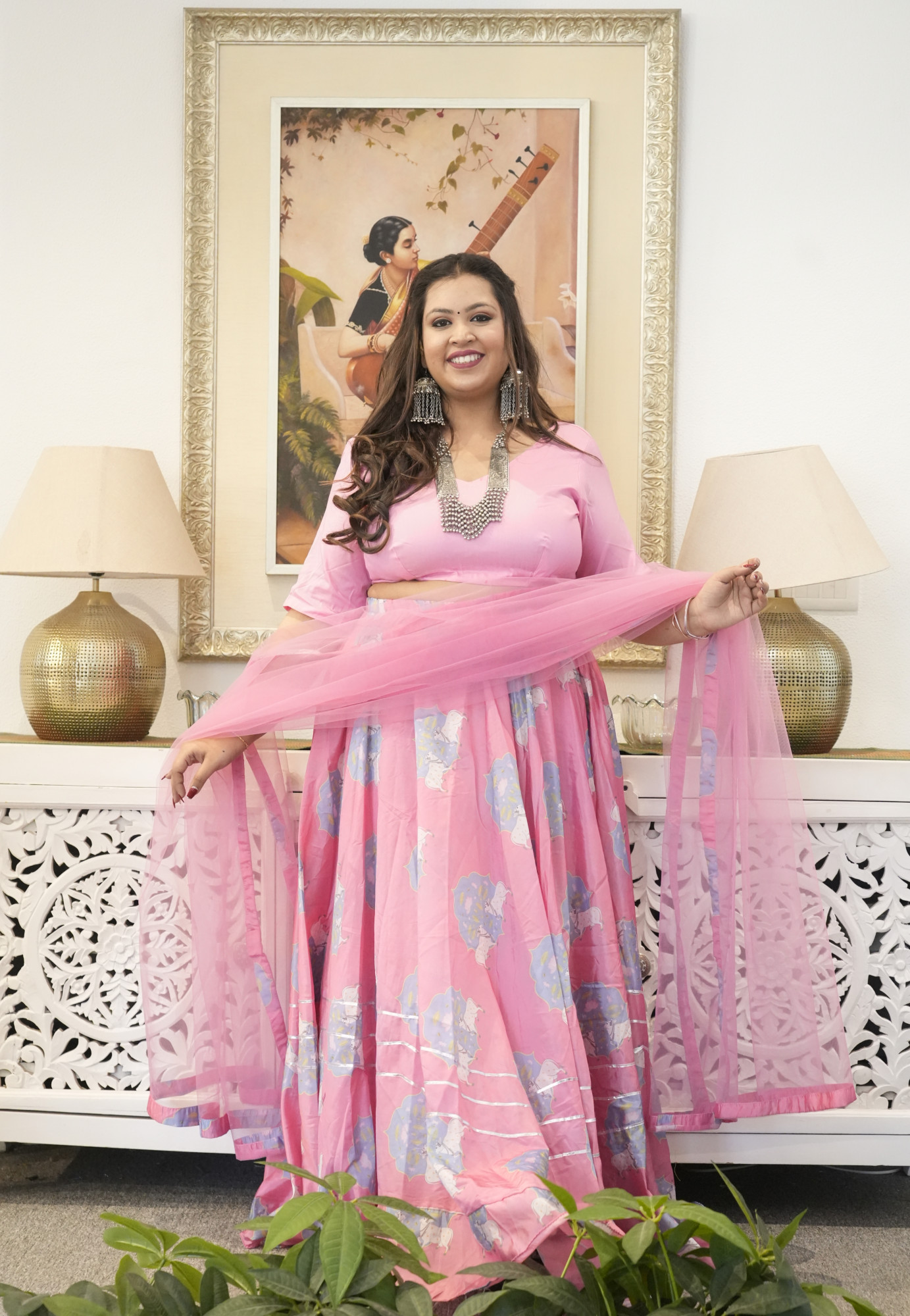 Pink Cow Silk Lehenga Set