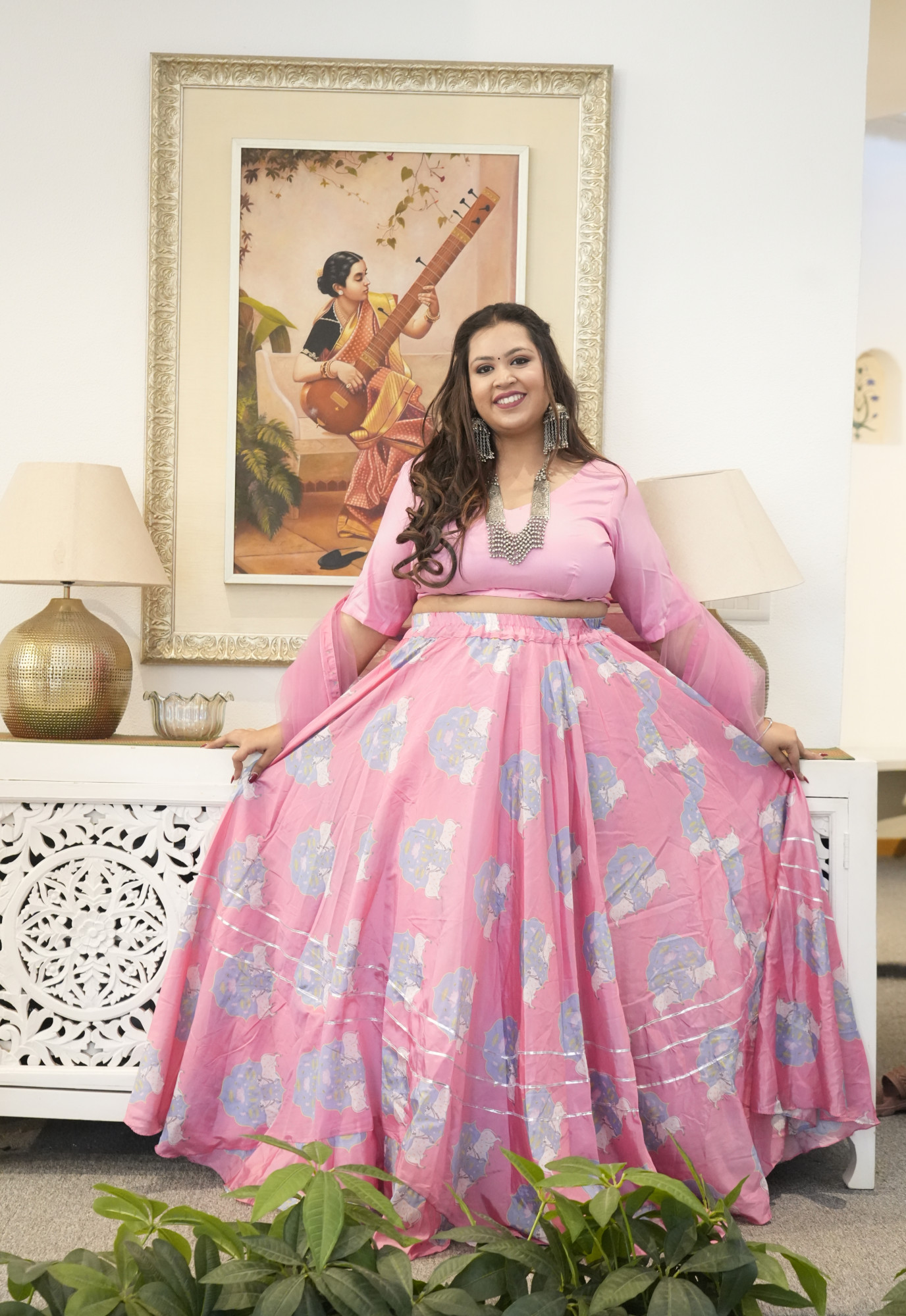Pink Cow Silk Lehenga Set