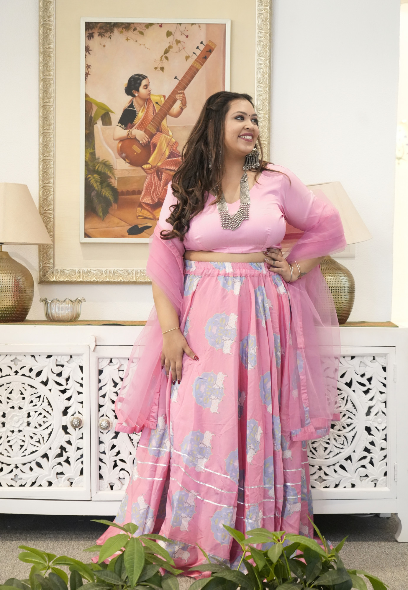 Pink Cow Silk Lehenga Set