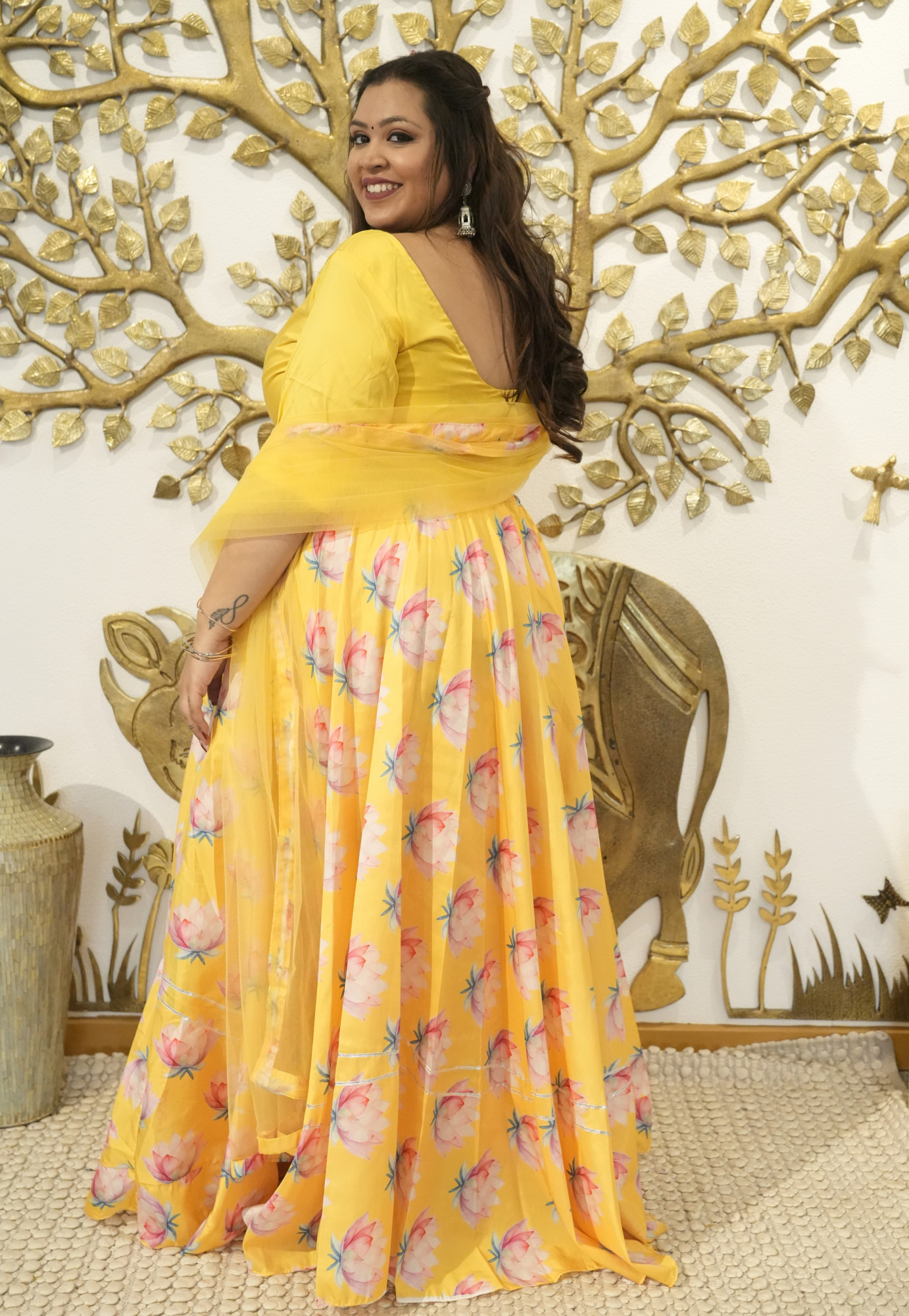 Mustard Lotus Silk Lehenga Set