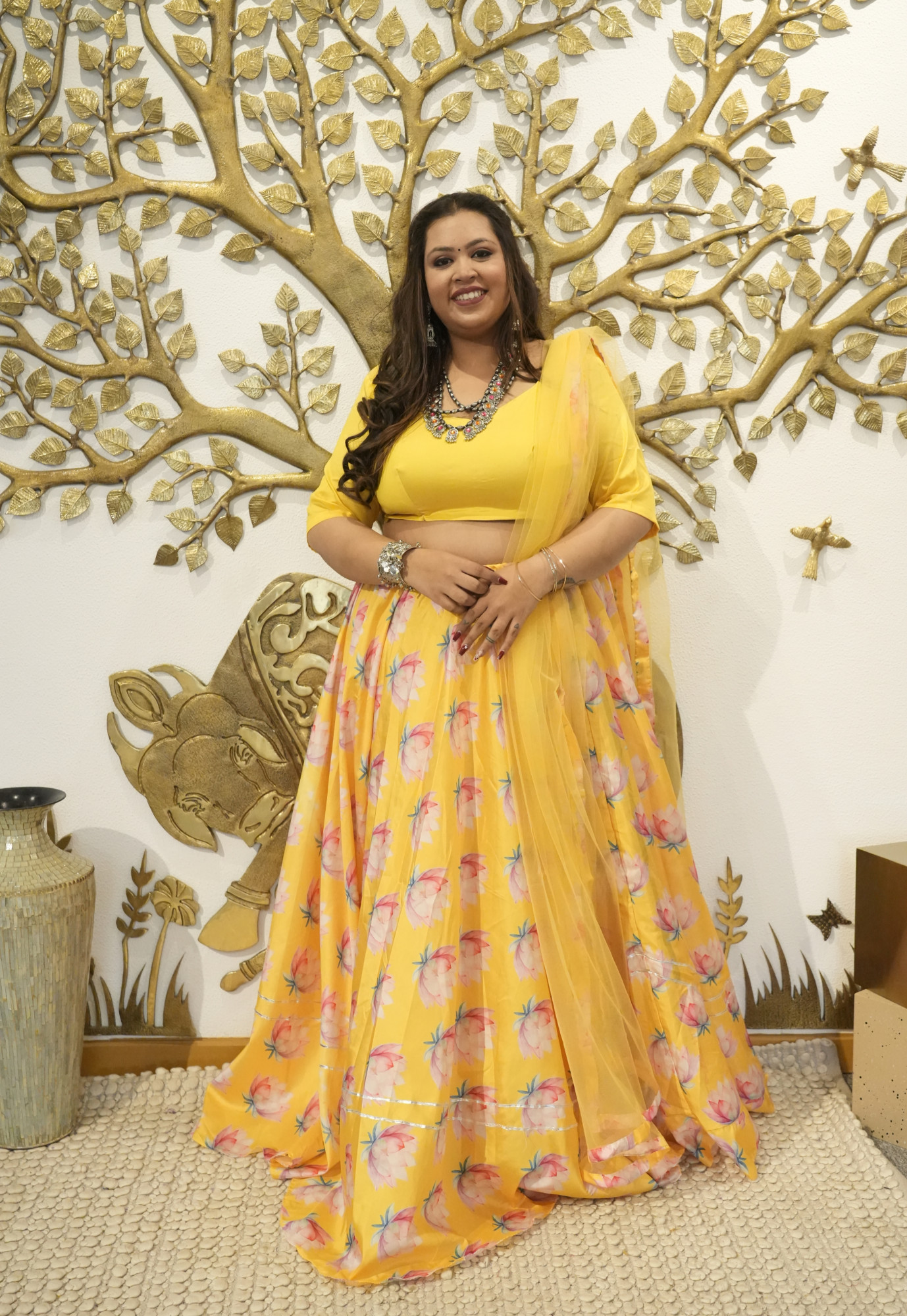 Mustard Lotus Silk Lehenga Set