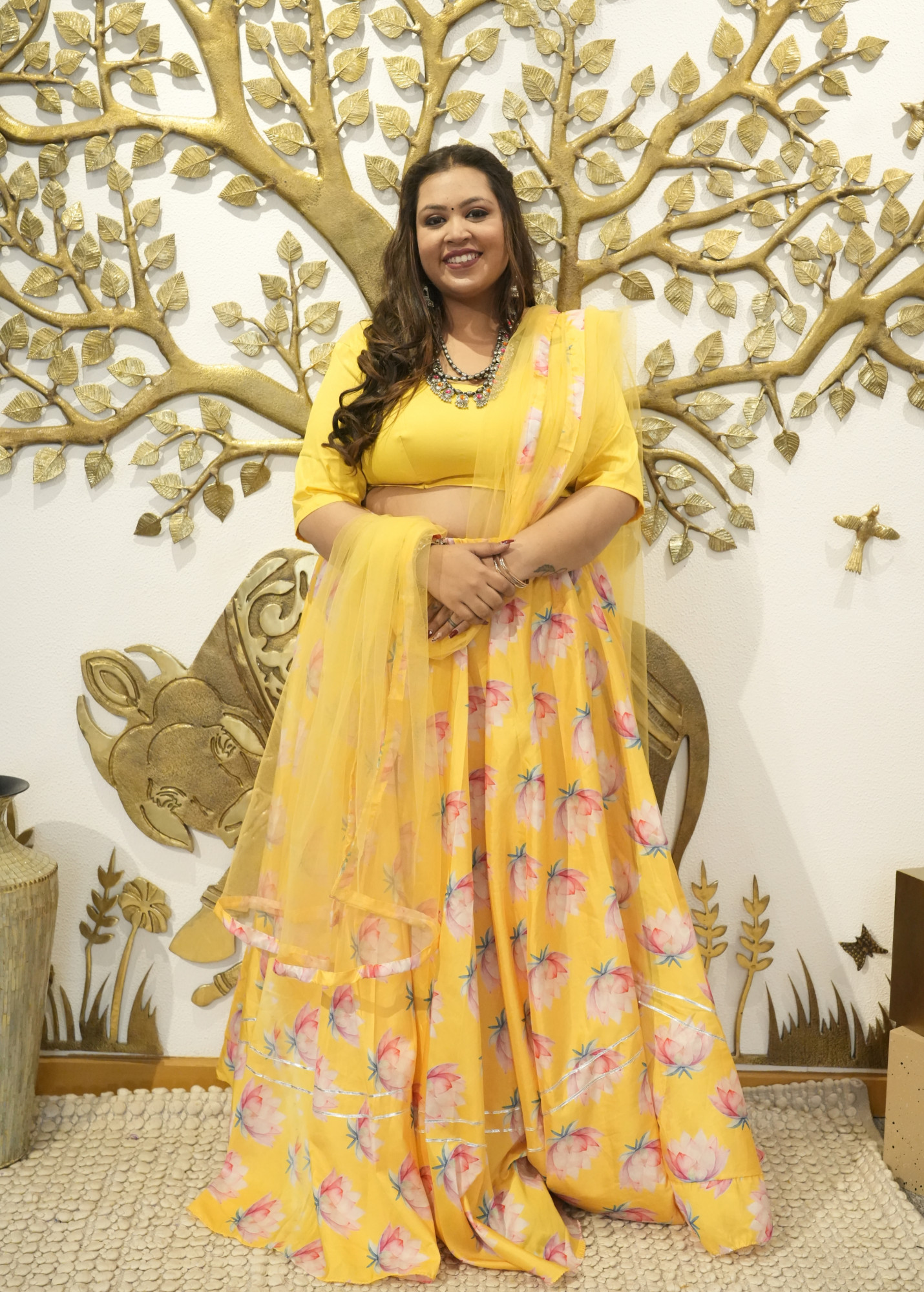 Mustard Lotus Silk Lehenga Set