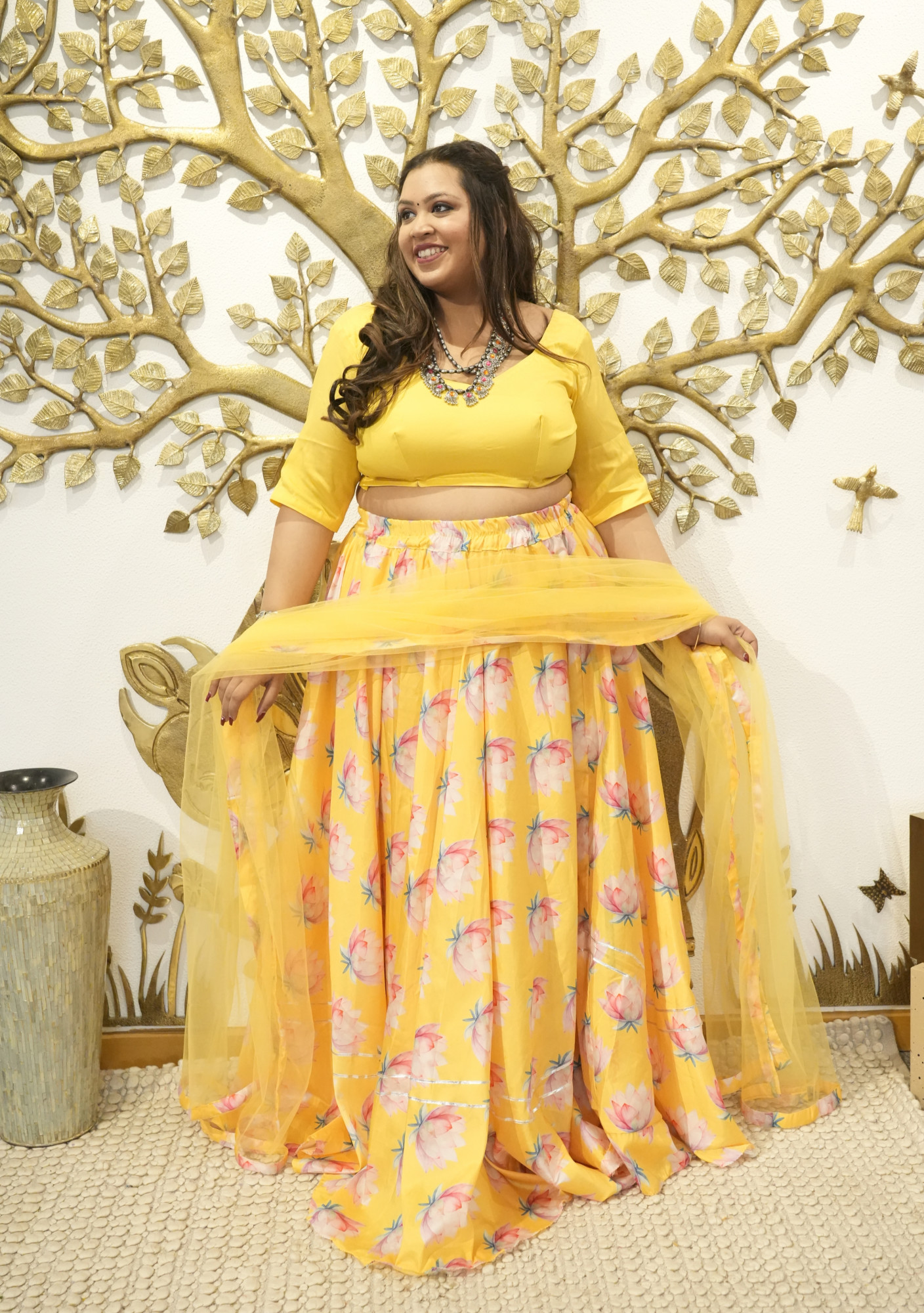 Mustard Lotus Silk Lehenga Set