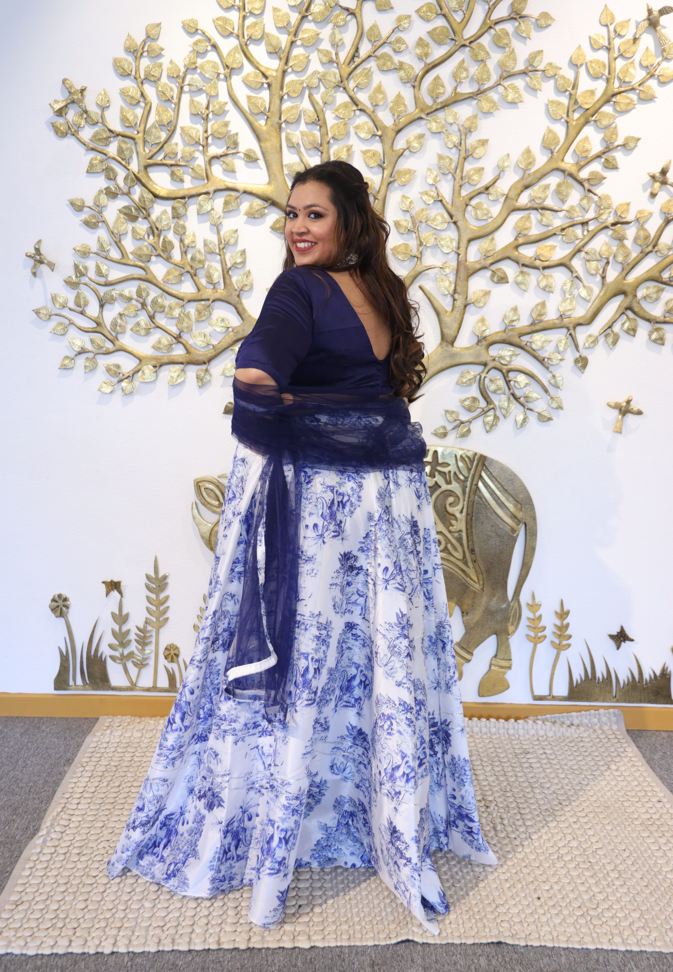 Indigo Elephant Silk Lehenga Set