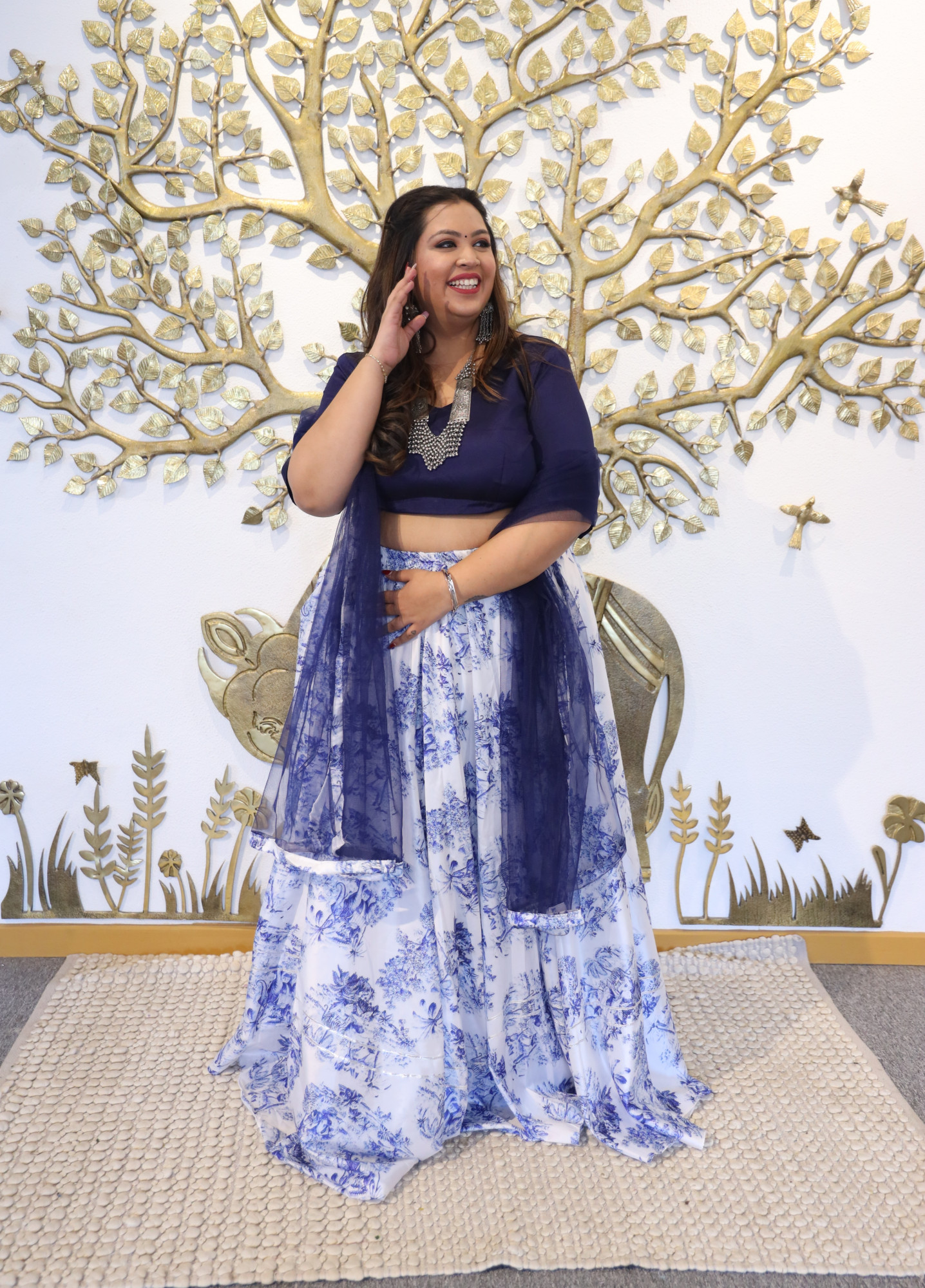 Indigo Elephant Silk Lehenga Set