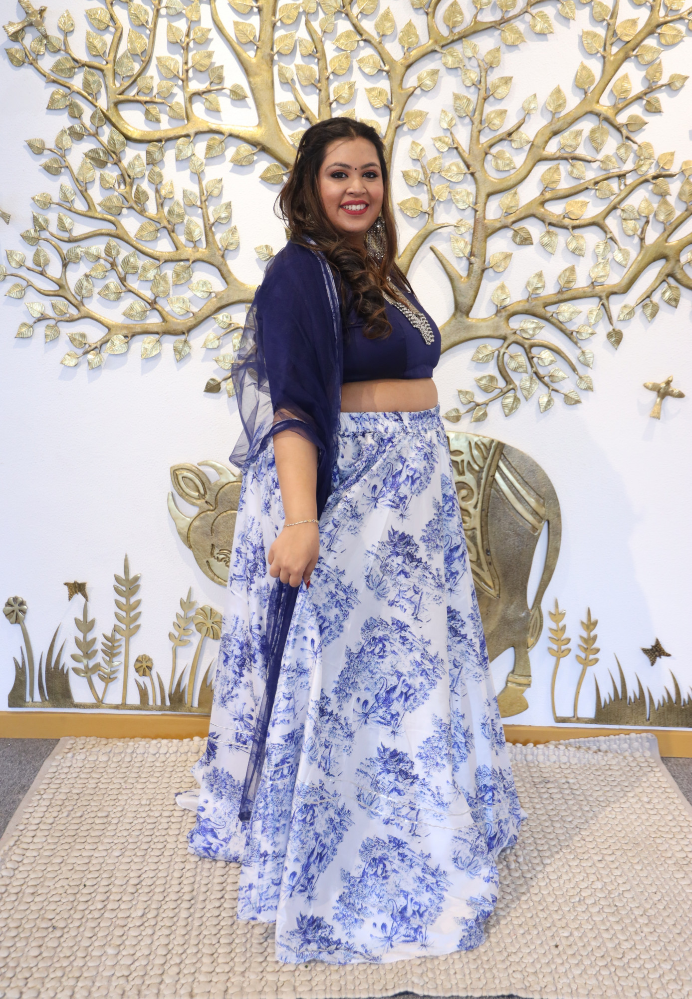 Indigo Elephant Silk Lehenga Set