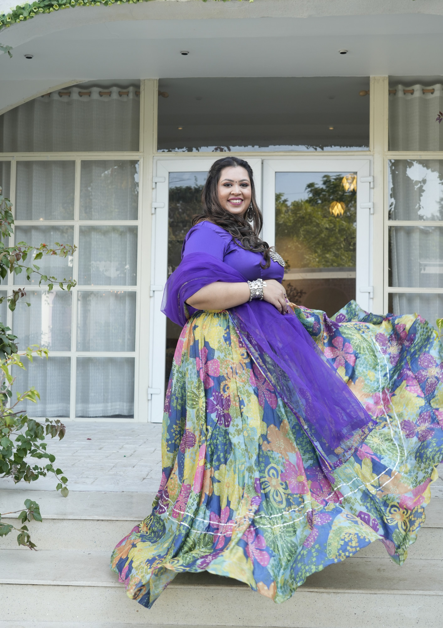 Bold Multicolour Floral Silk Lehenga Set