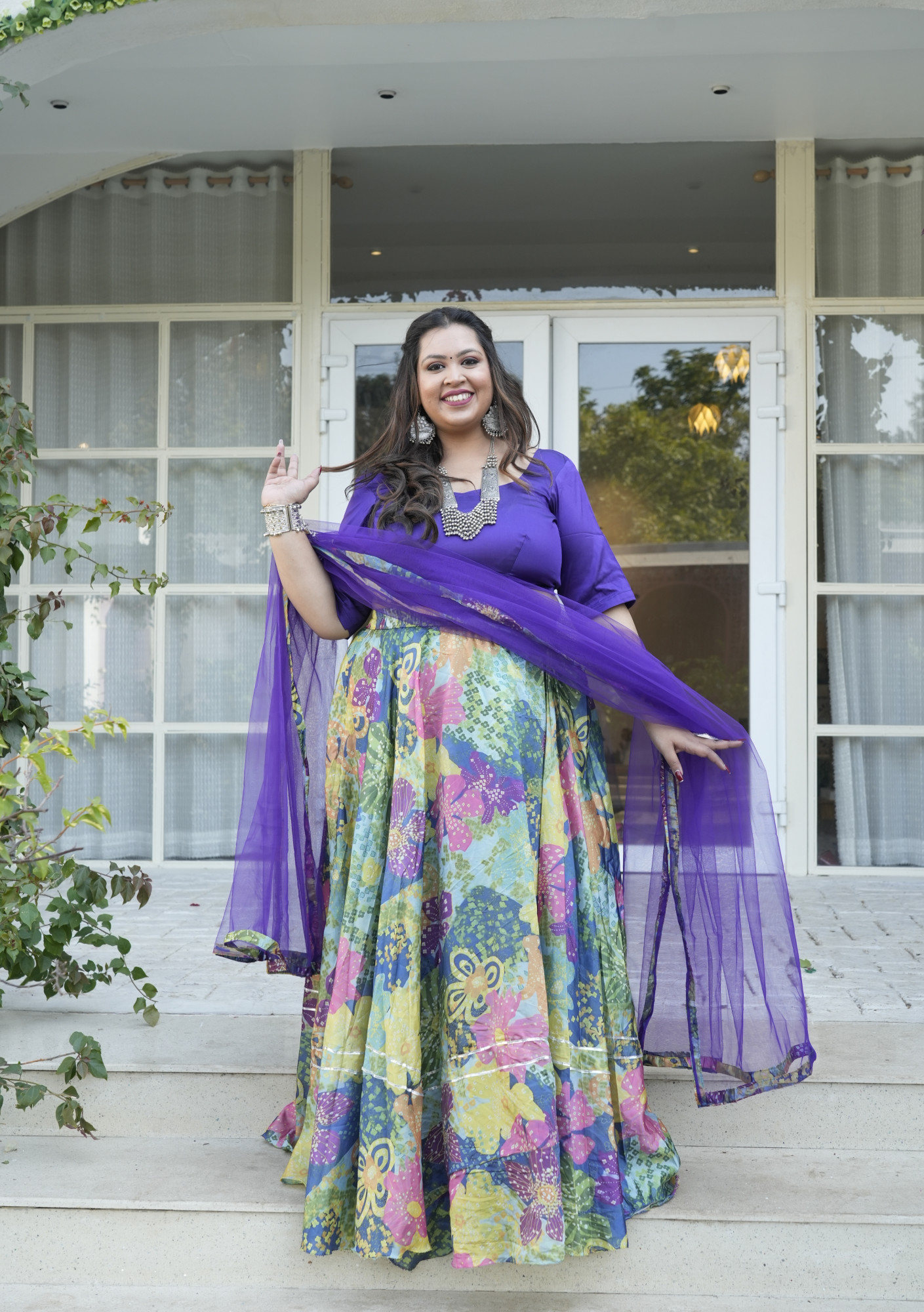 Bold Multicolour Floral Silk Lehenga Set