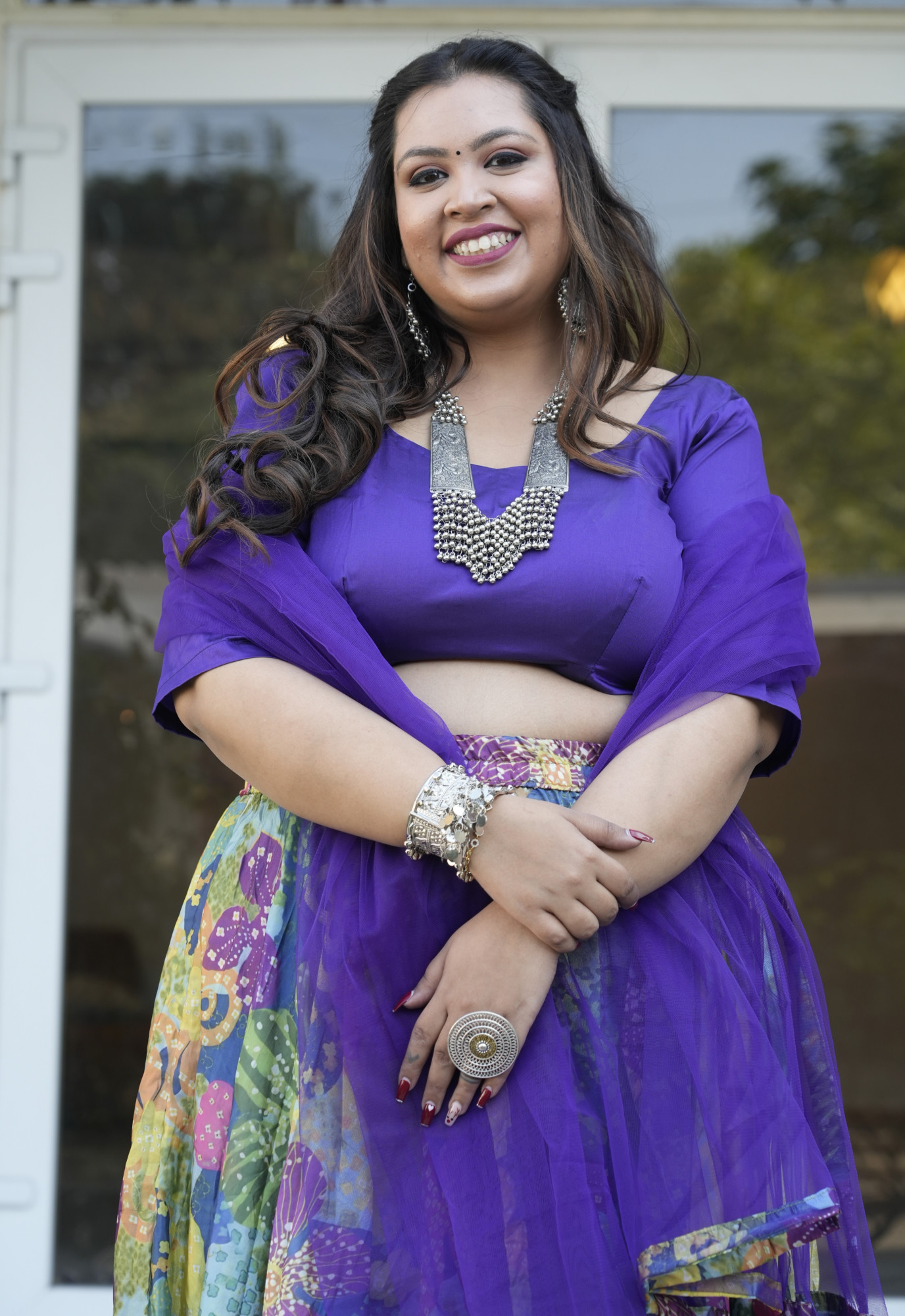 Bold Multicolour Floral Silk Lehenga Set