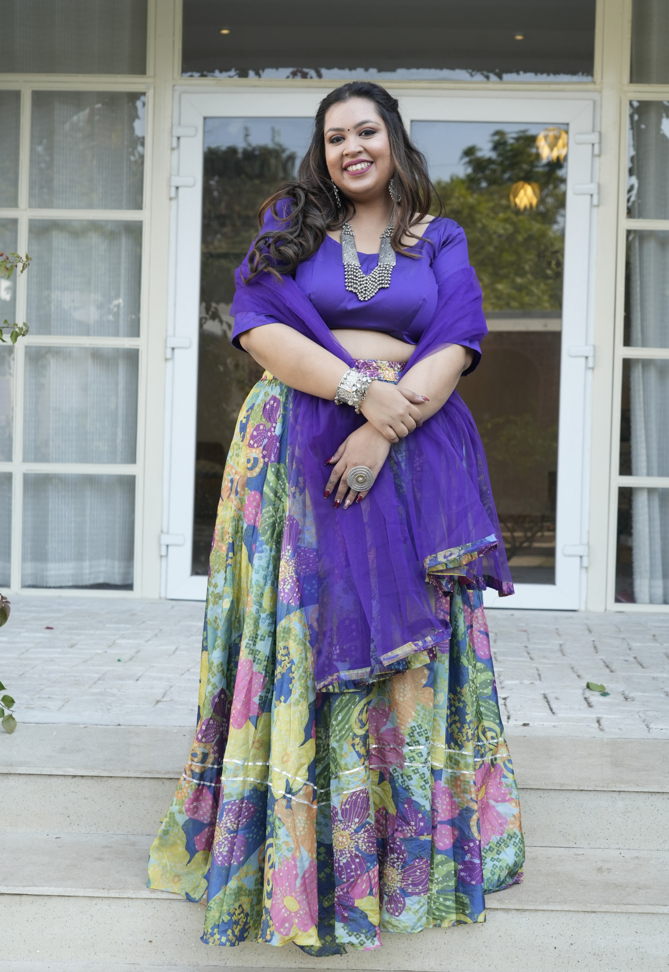 Bold Multicolour Floral Silk Lehenga Set