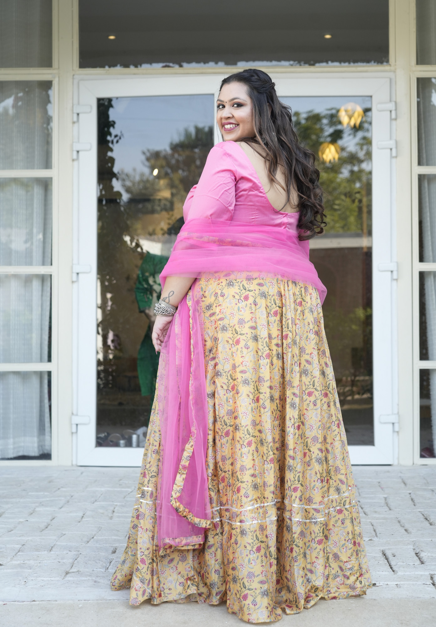 Mustard Floral Silk Lehenga Set