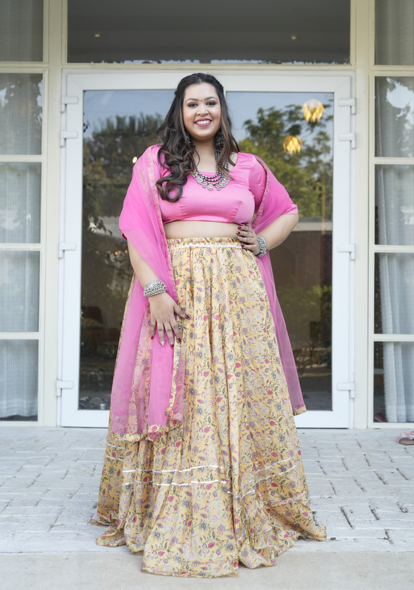 Mustard Floral Silk Lehenga Set