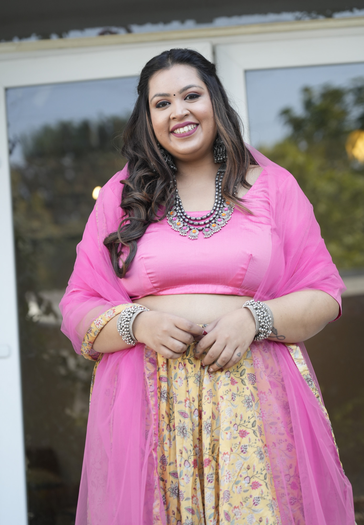 Mustard Floral Silk Lehenga Set