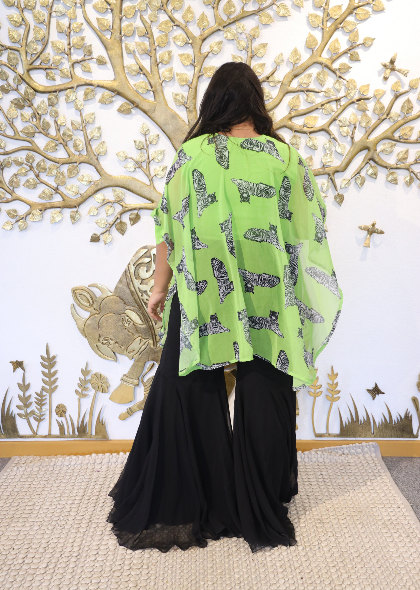 Neon and Black Animal Georgette Sharara Set