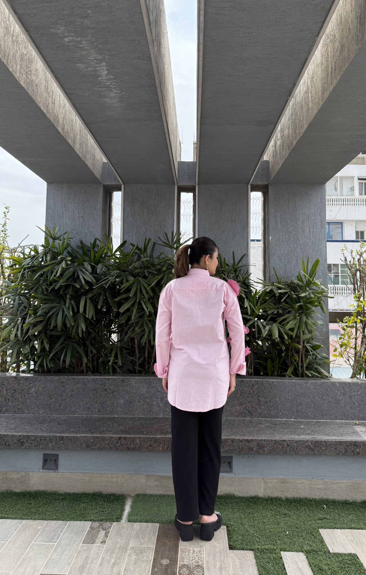 Pink cotton Silk Embellished Shirt