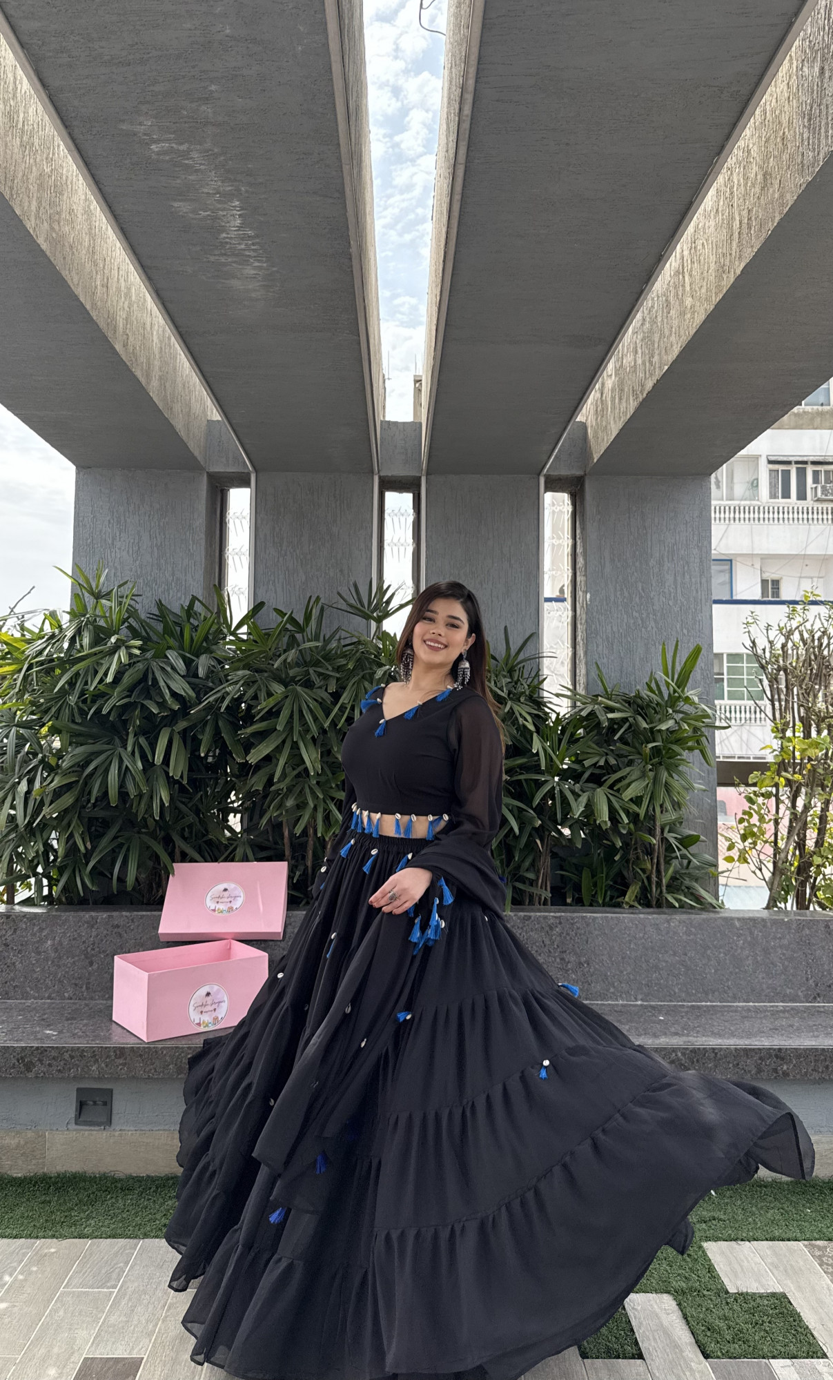 Black Magic Tassels Details Georgette Lehenga Set