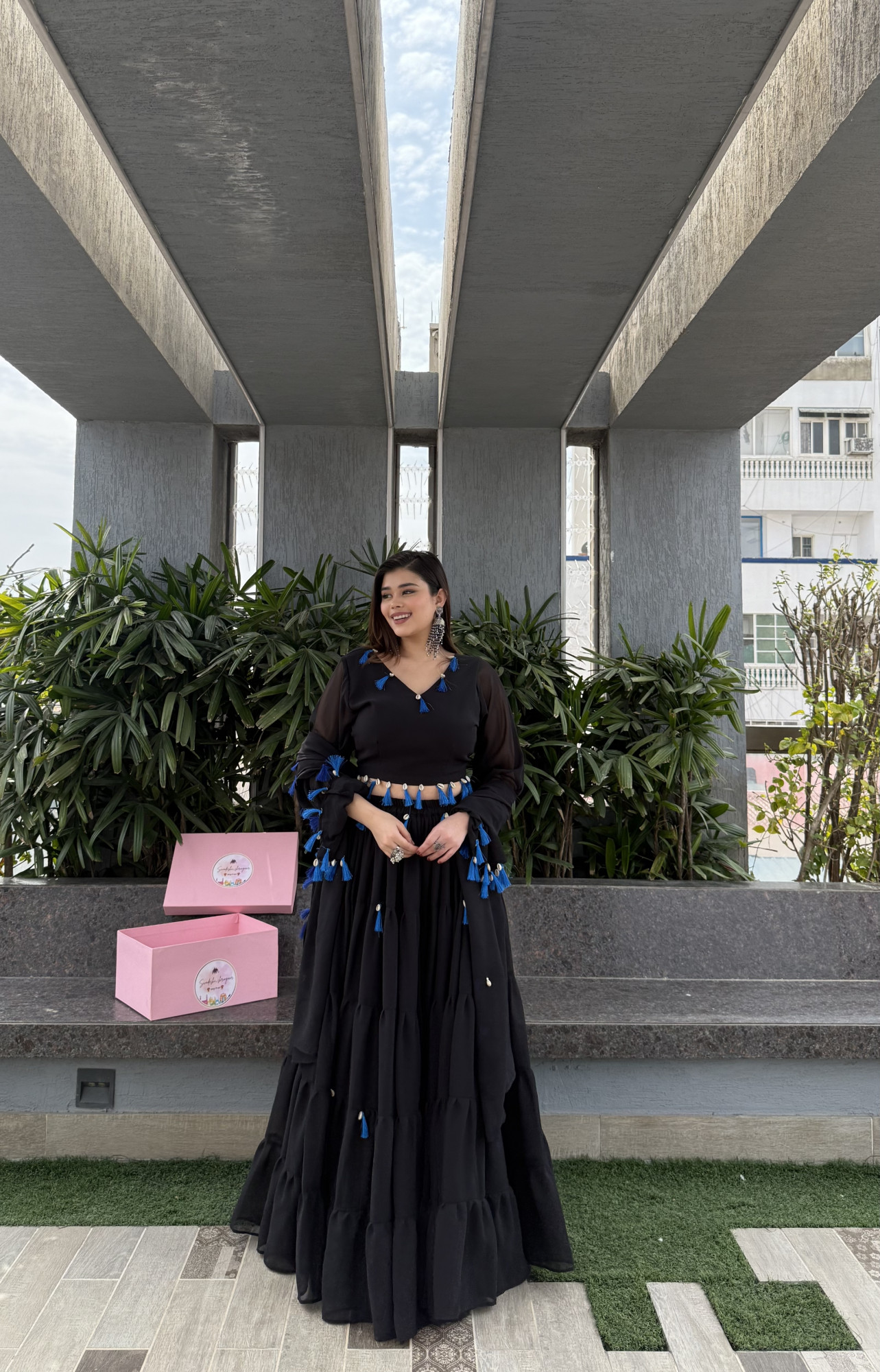 Black Magic Tassels Details Georgette Lehenga Set