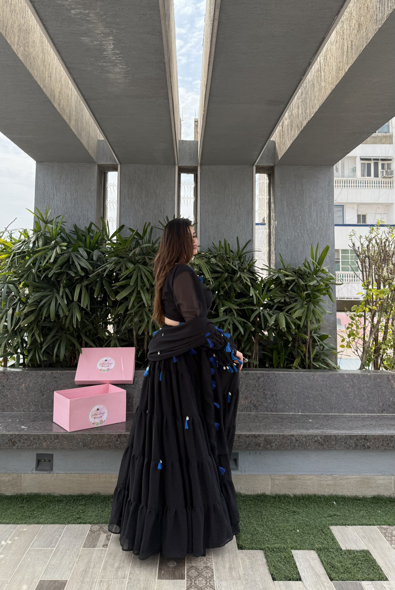 Black Magic Tassels Details Georgette Lehenga Set