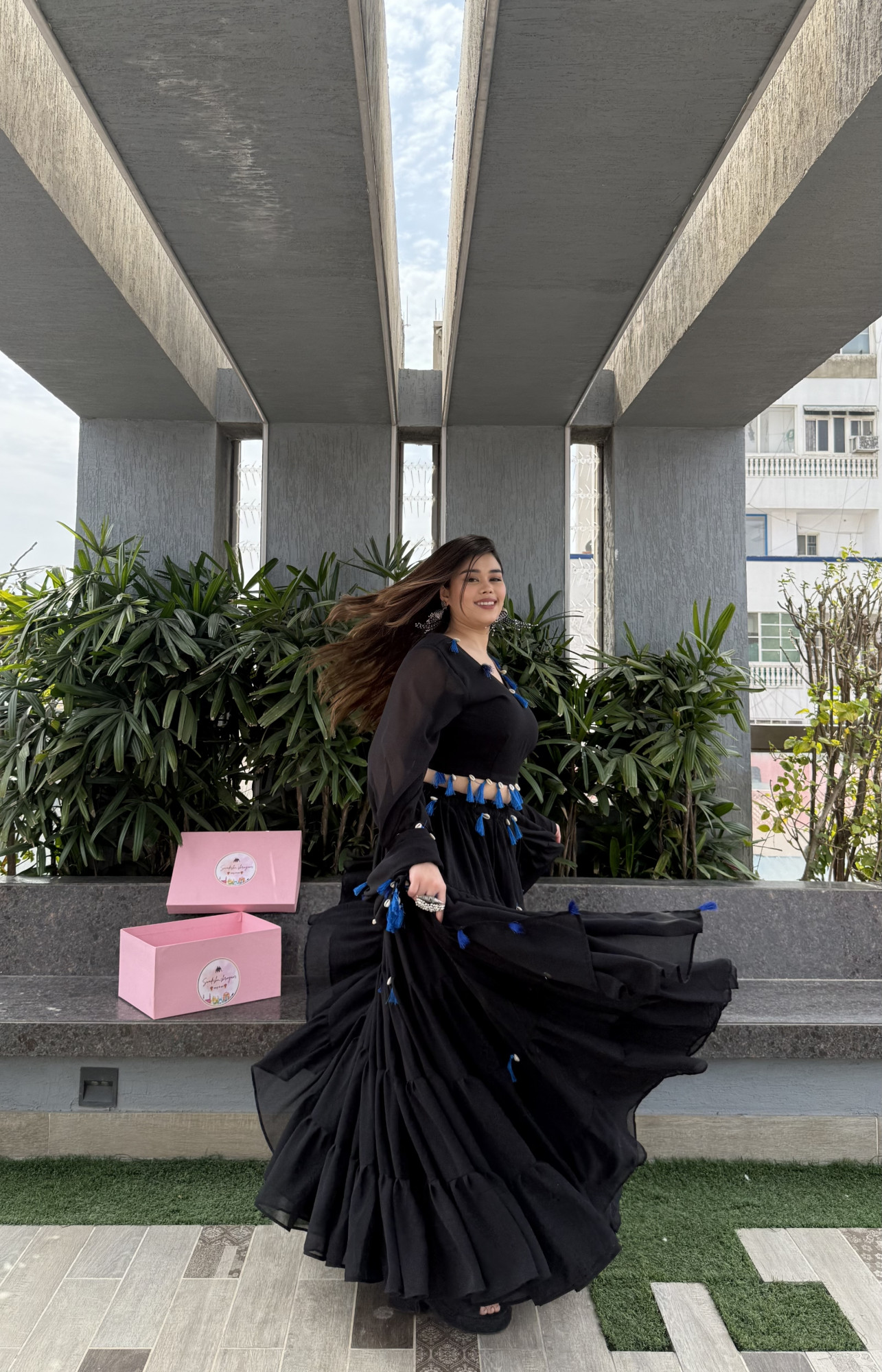 Black Magic Tassels Details Georgette Lehenga Set