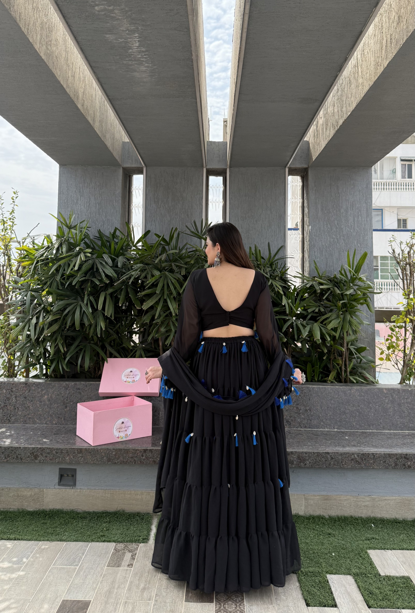 Black Magic Tassels Details Georgette Lehenga Set