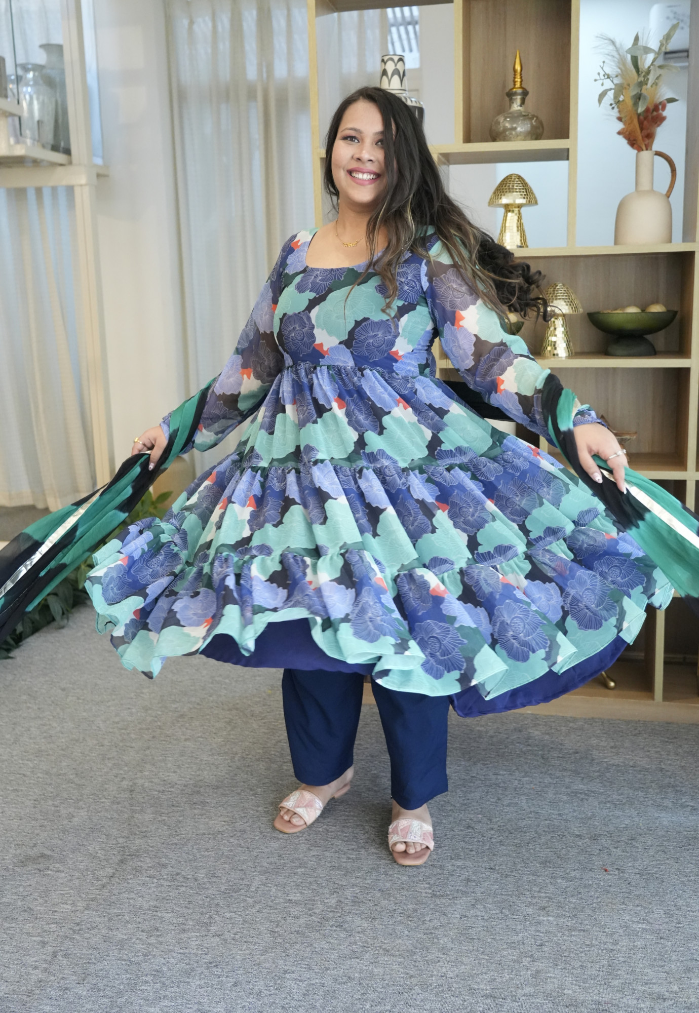 Blue Blossom Anarkali Set