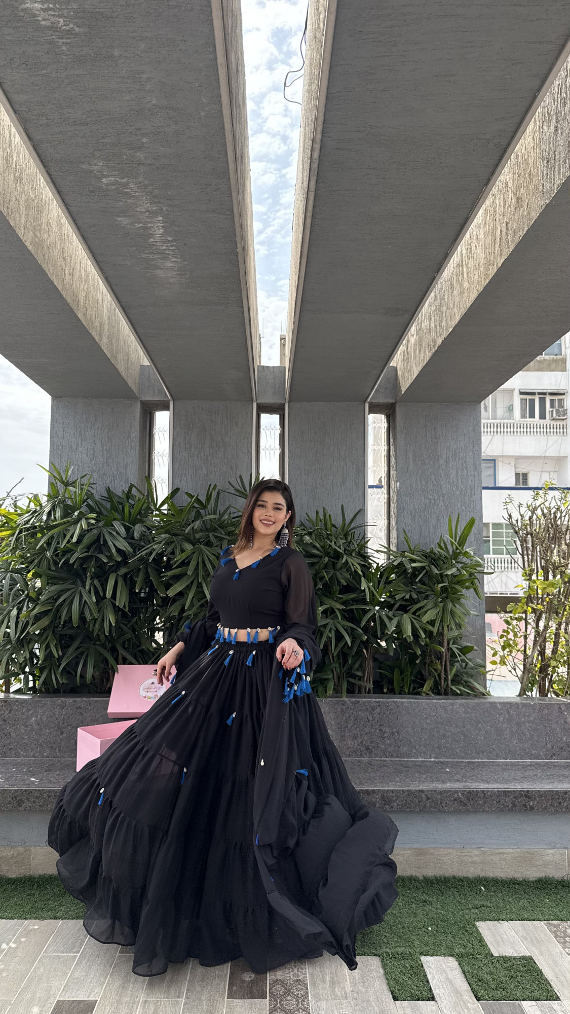 Black Magic Tassels Details Georgette Lehenga Set