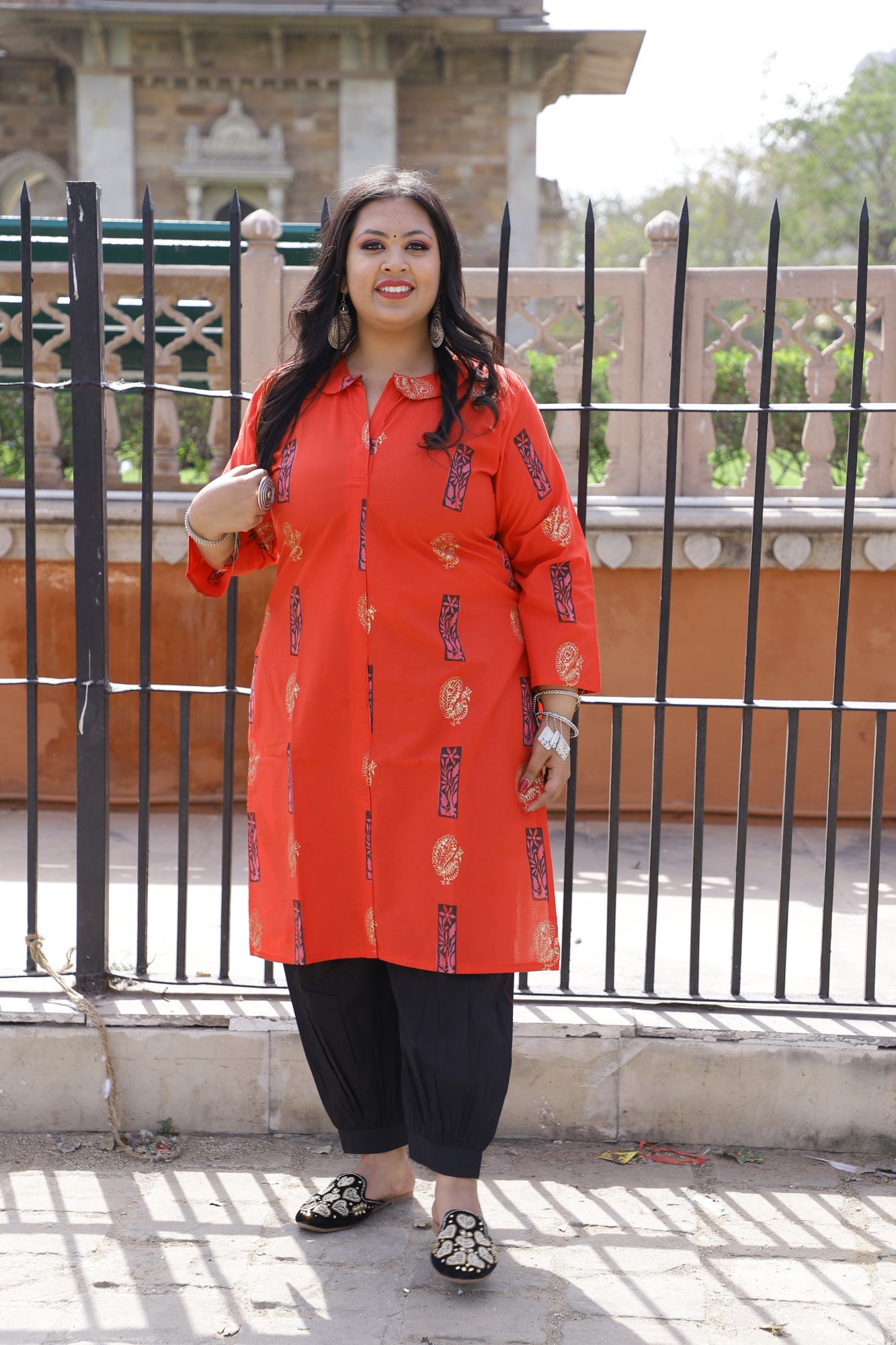 Reddish Orange Handblock kurta