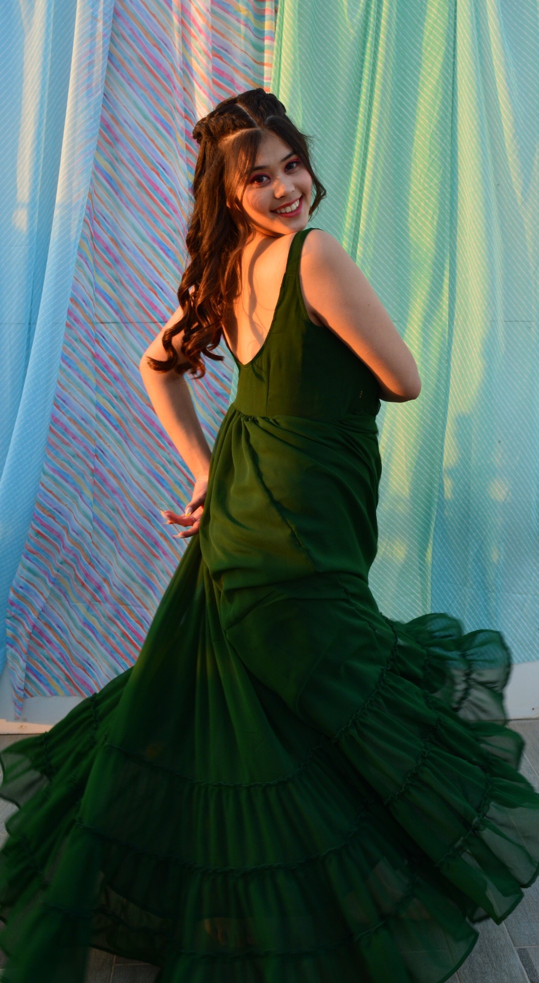 Tamanna Bottle green Georgette Dress