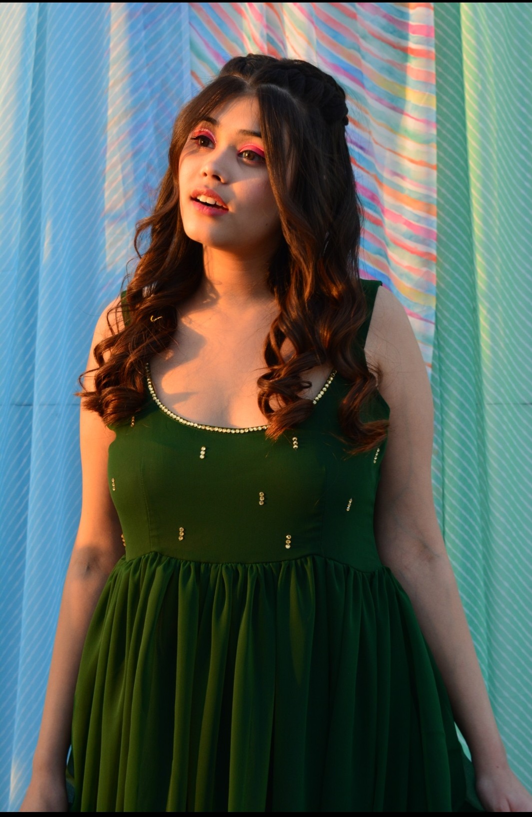 Tamanna Bottle green Georgette Dress