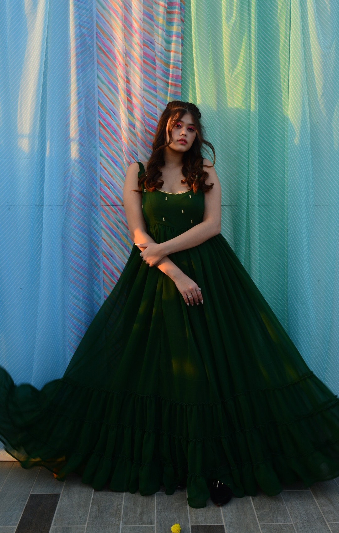 Tamanna Bottle green Georgette Dress