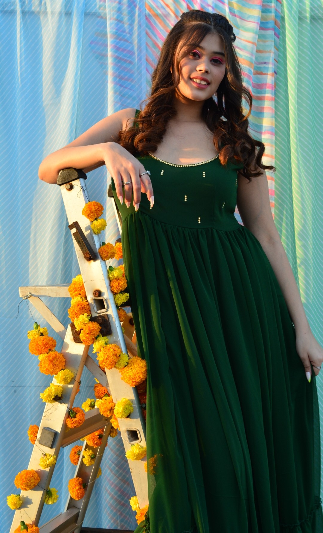 Tamanna Bottle green Georgette Dress