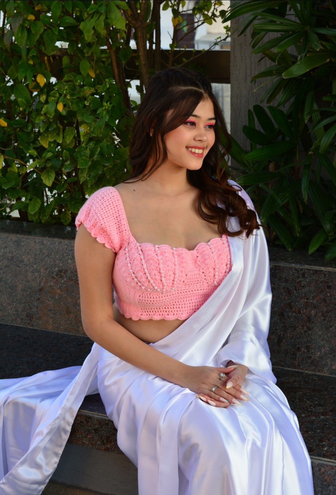 Pink pearl croshet top