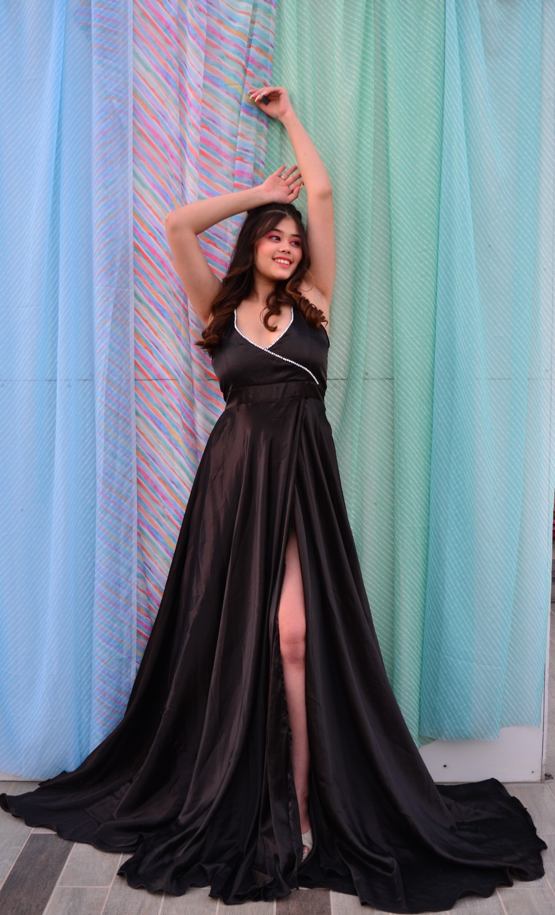 Black satin gown