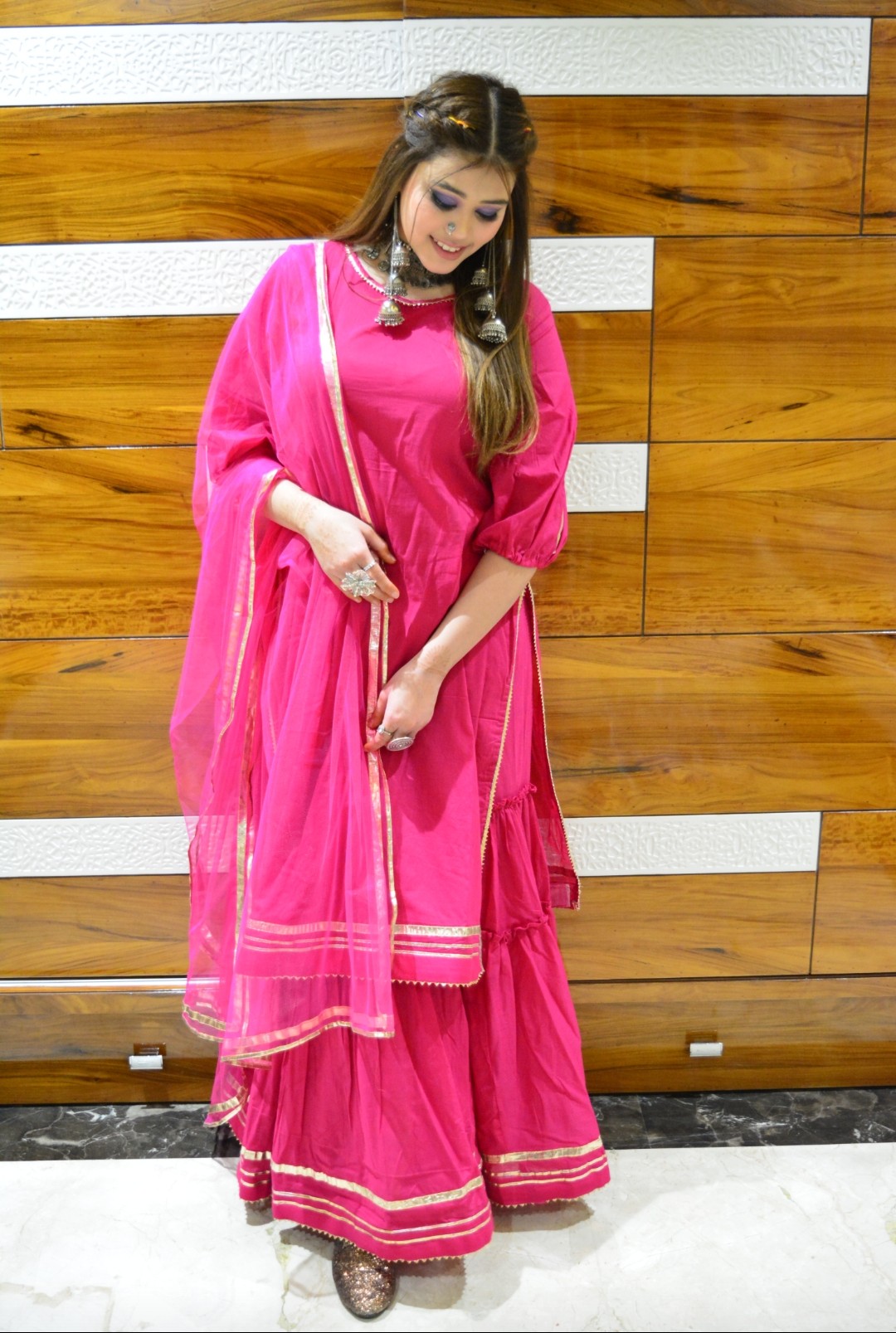 Preety Hot Pink Sharara Suit Set
