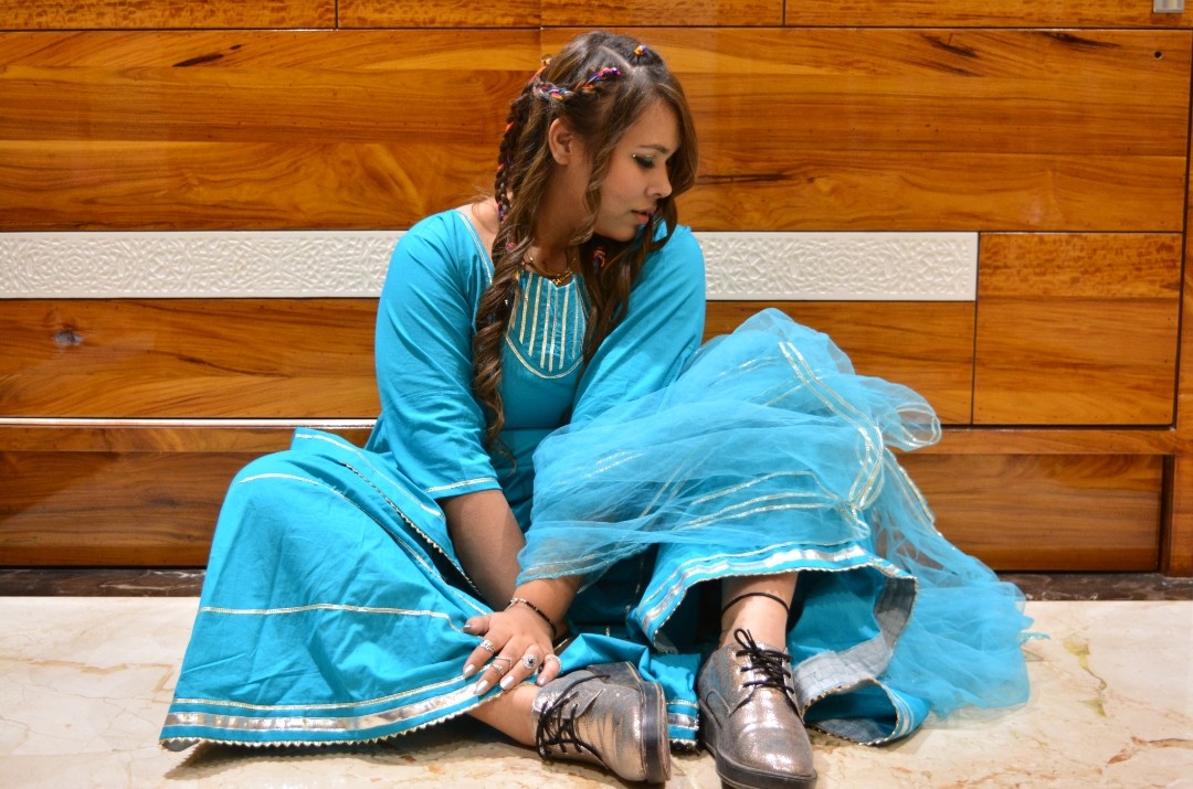 Blue Sapphire Sharara Suit Set