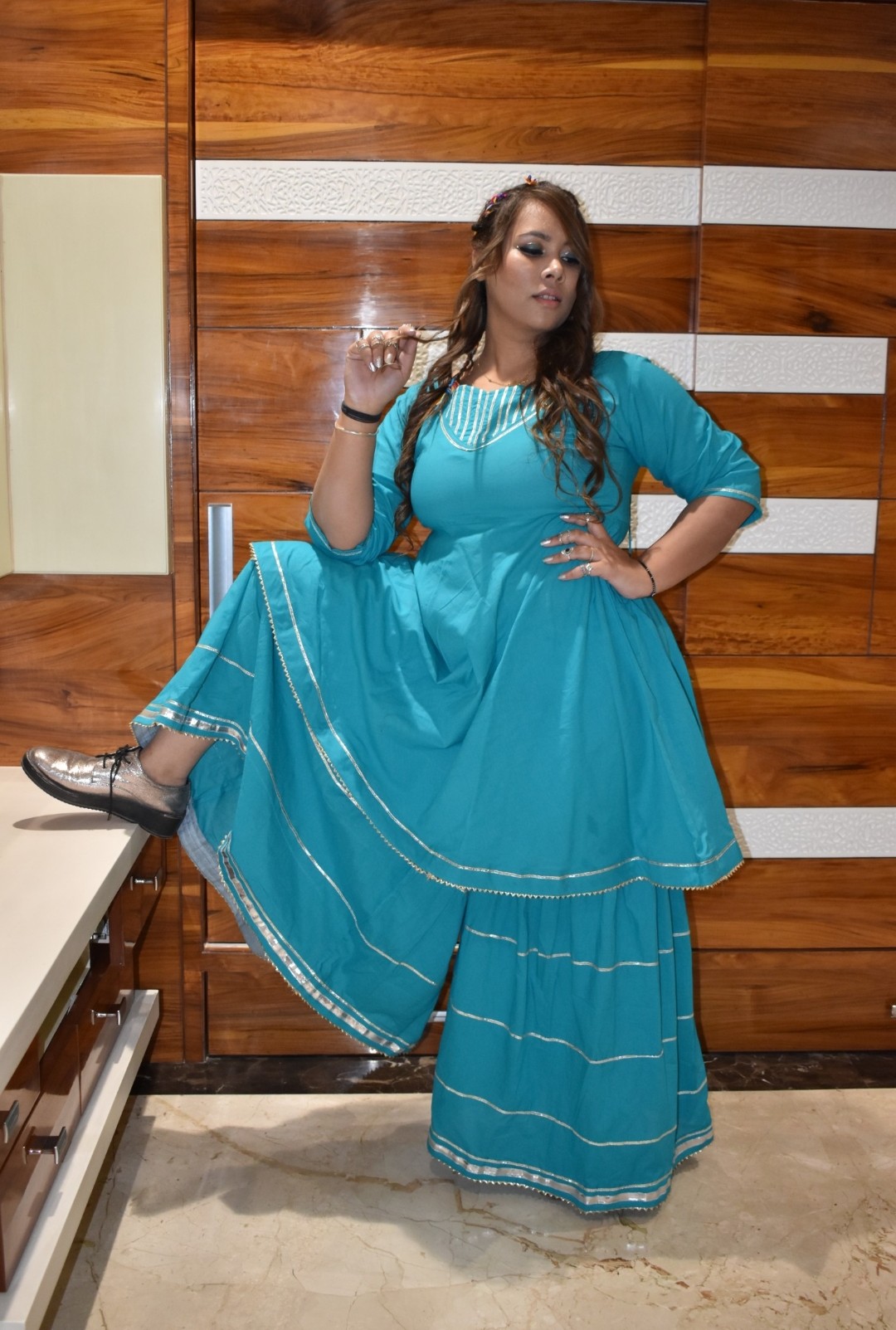 Blue Sapphire Sharara Suit Set