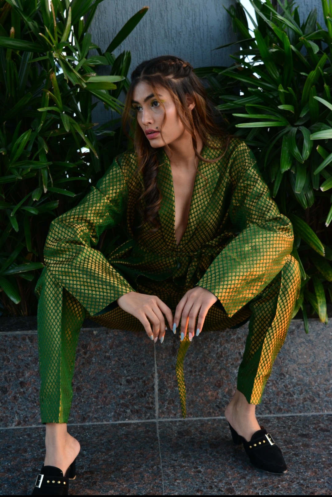 Green Banarasi Silk Pantsuit