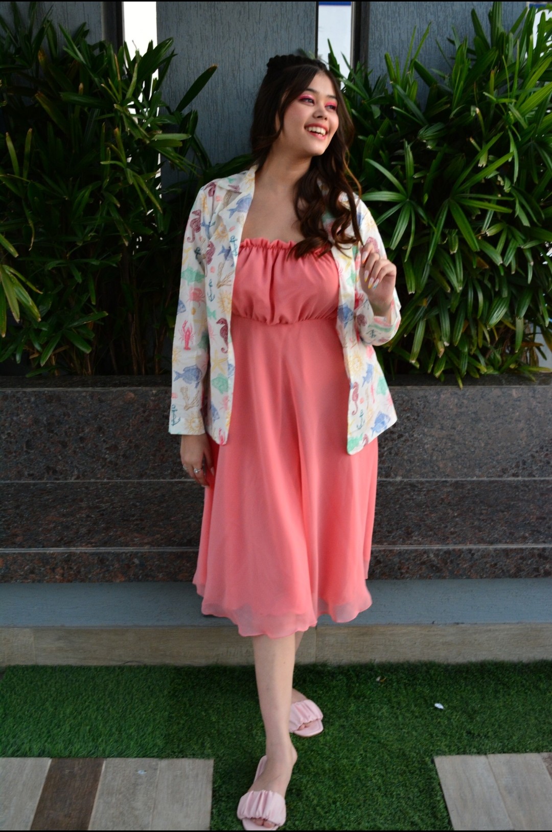 Pretty Peach Dress with custom jacket