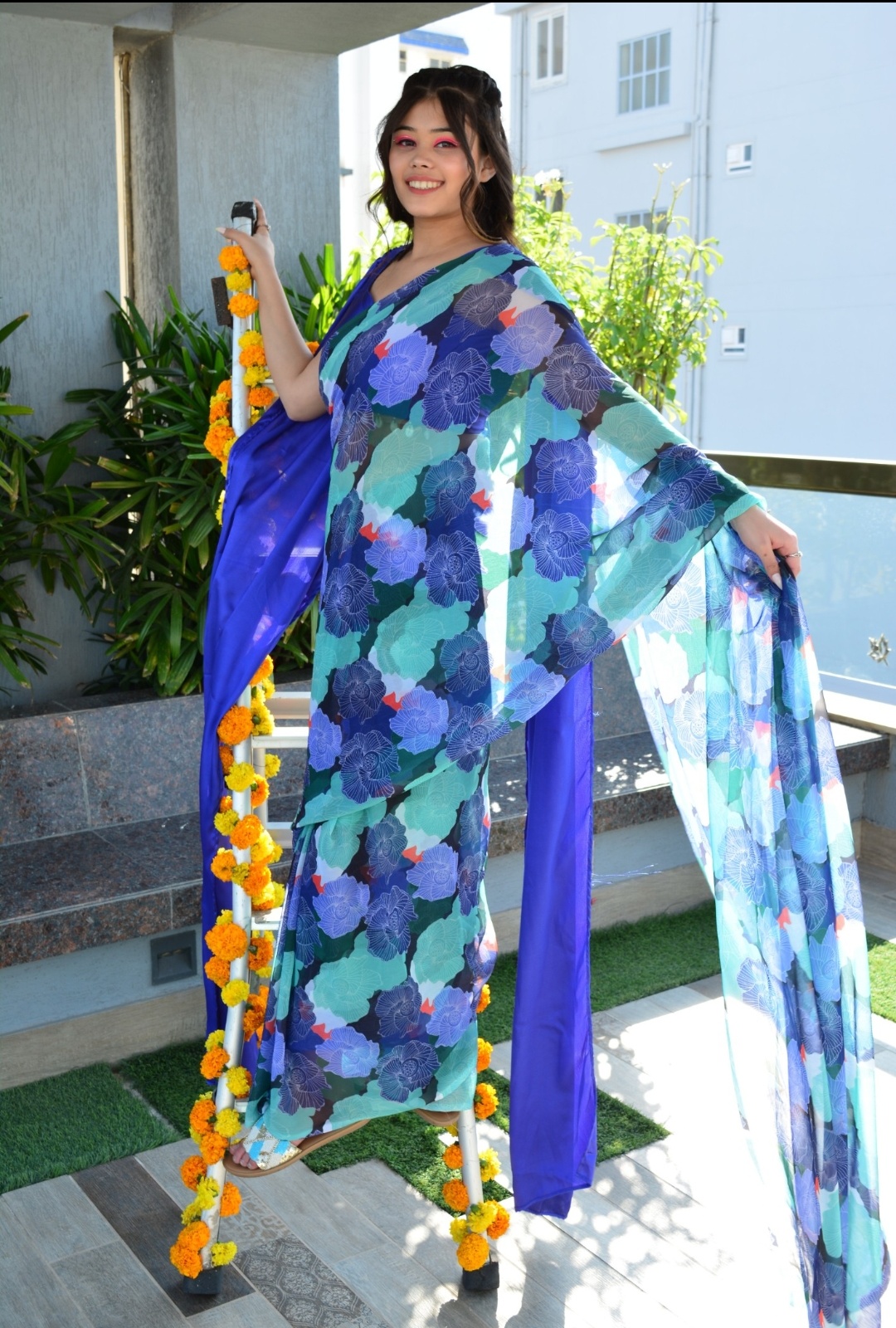 Electric blue Floral Saree