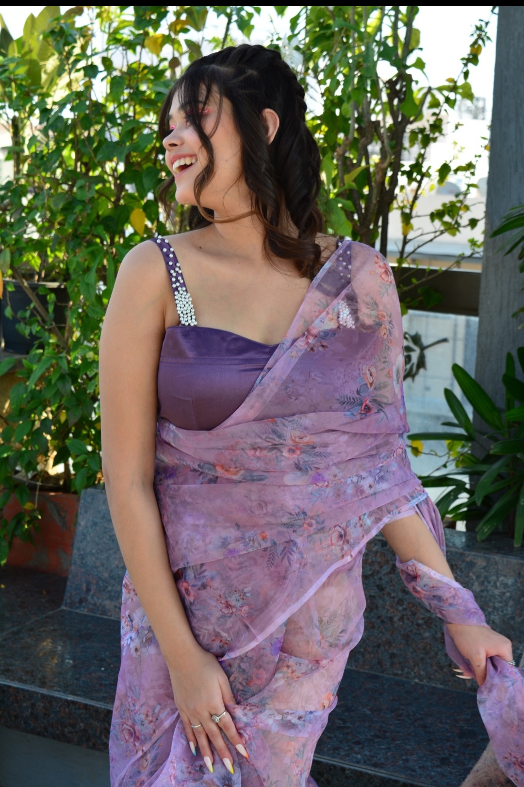 Dusty purple floral Orgenza Saree