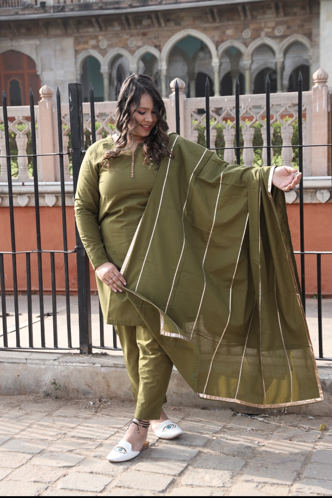 Olive Solid Straight Suit Set